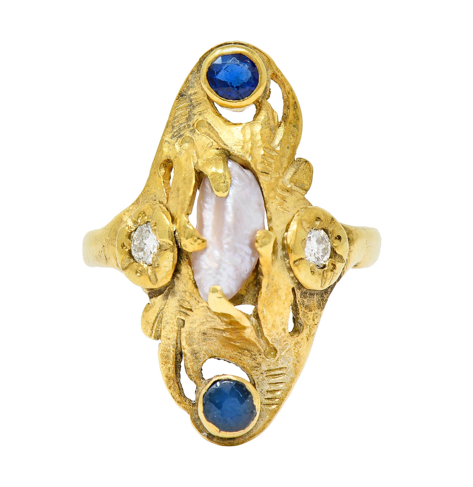 Art Nouveau Diamond Sapphire Pearl 14 Karat Gold RingRing - Wilson's Estate Jewelry