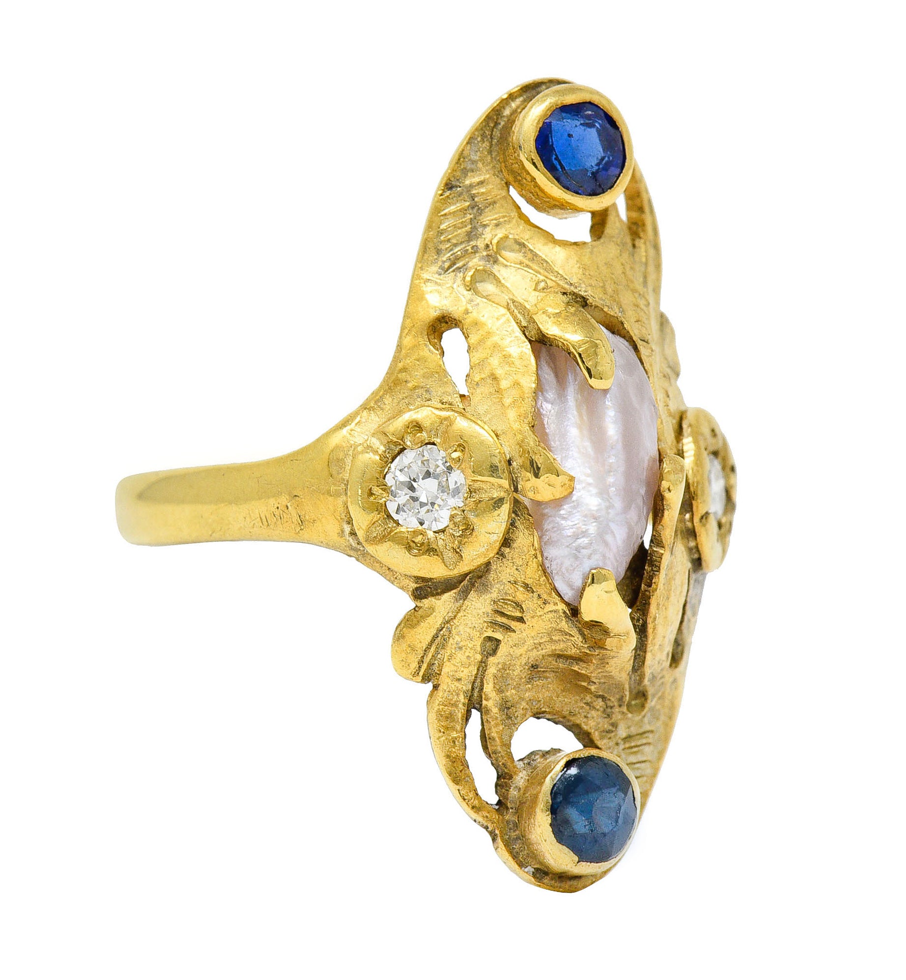 Art Nouveau Diamond Sapphire Pearl 14 Karat Gold RingRing - Wilson's Estate Jewelry