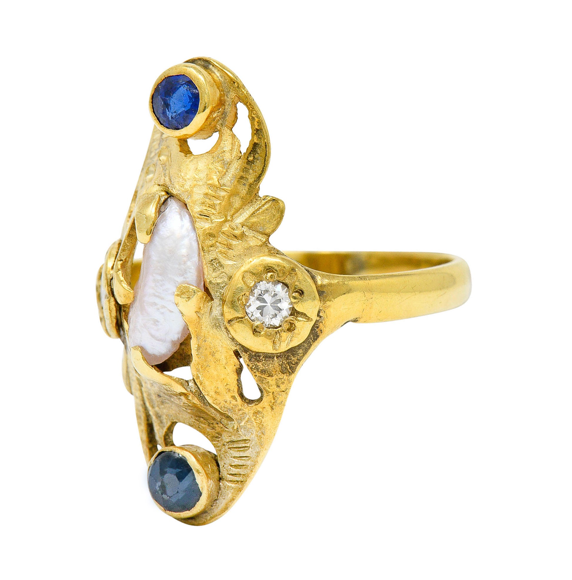 Art Nouveau Diamond Sapphire Pearl 14 Karat Gold RingRing - Wilson's Estate Jewelry