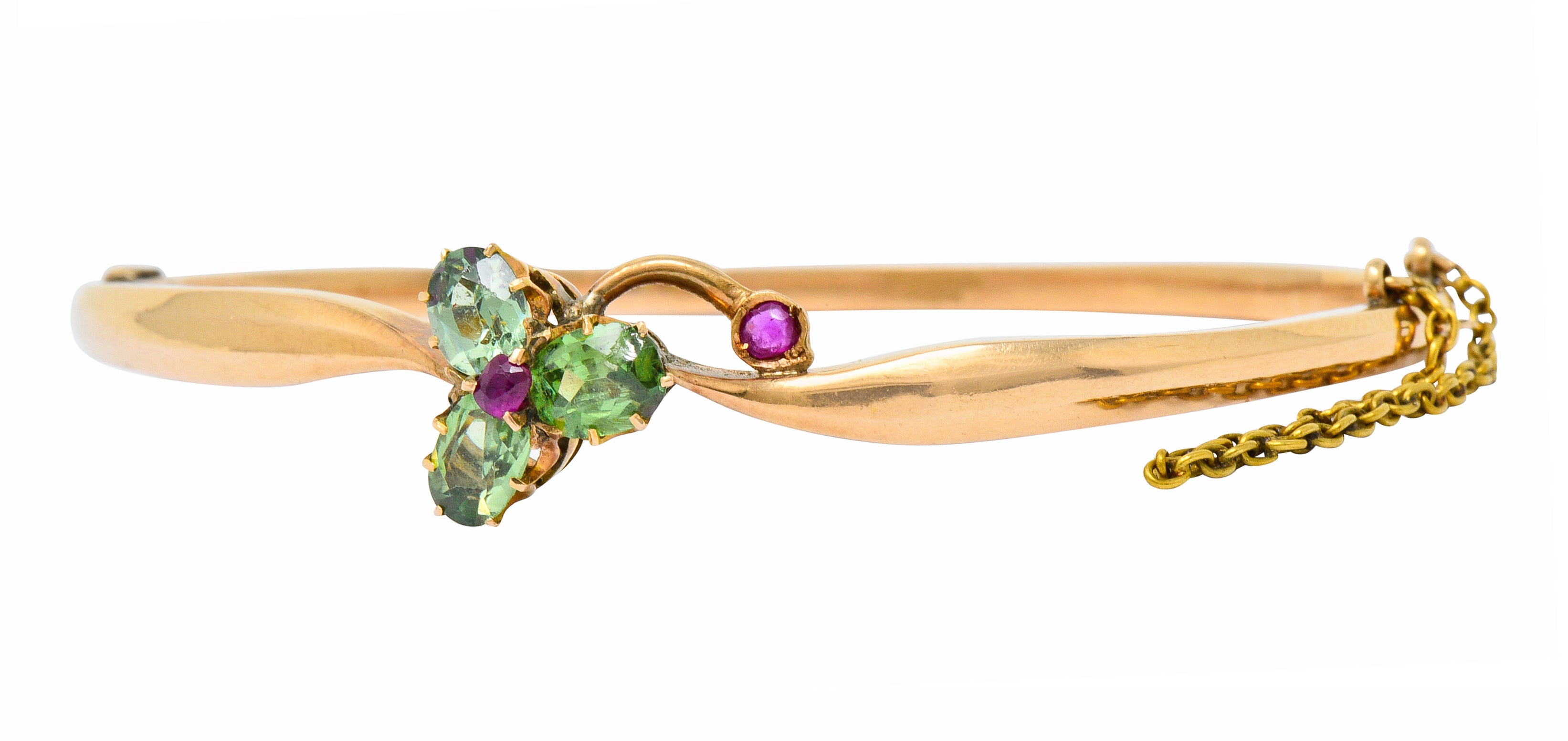 Retro Russian Demantoid Garnet Ruby 14 Karat Gold Bangle Braceletbracelet - Wilson's Estate Jewelry