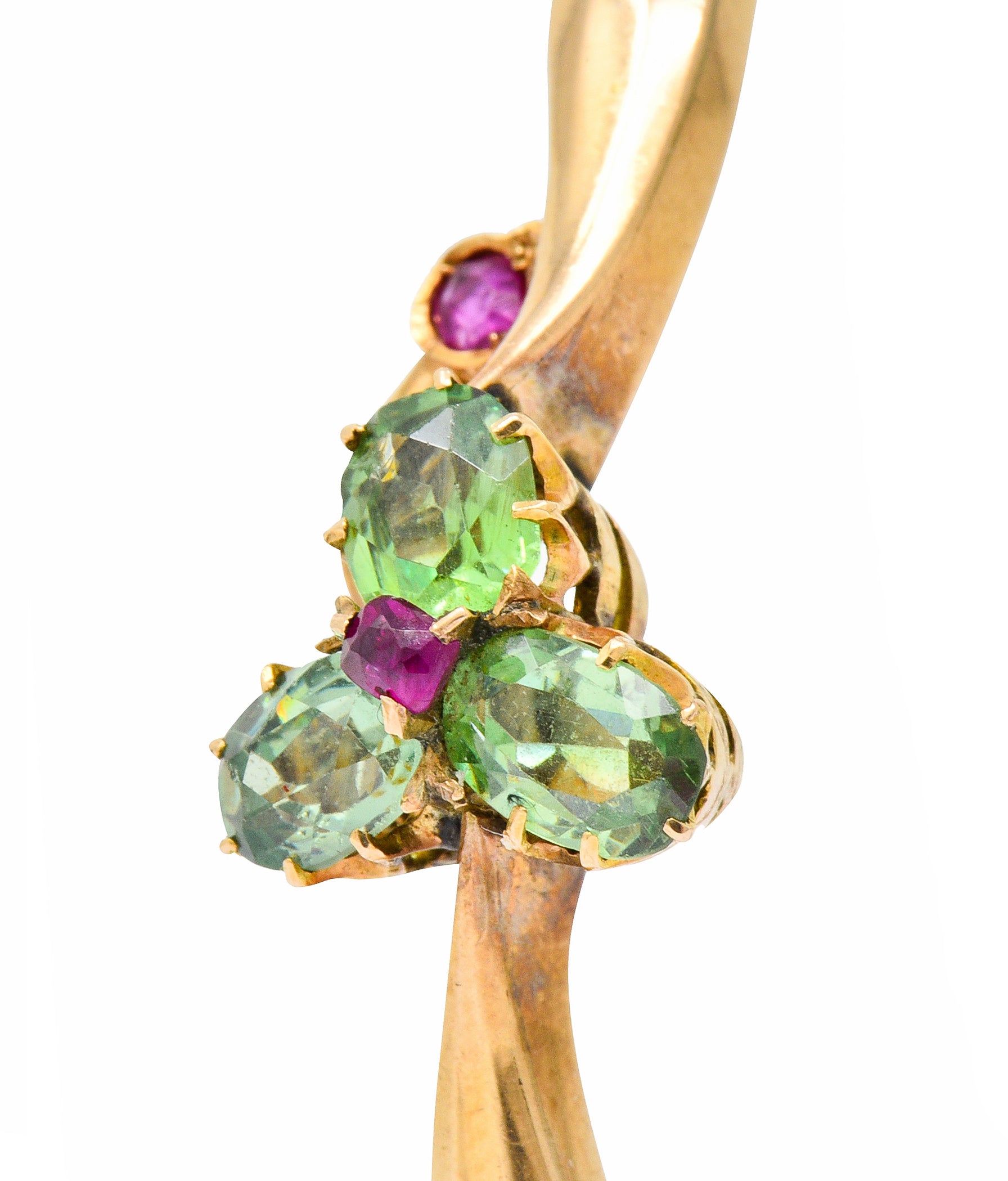 Retro Russian Demantoid Garnet Ruby 14 Karat Gold Bangle Braceletbracelet - Wilson's Estate Jewelry