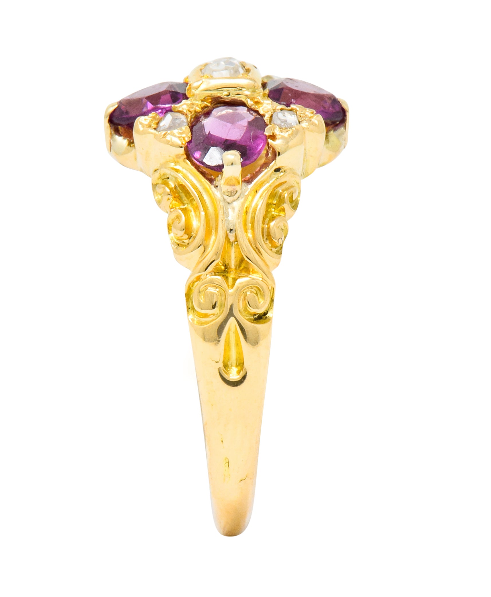 Victorian Rhodalite Garnet Rose Cut Diamond 9 Karat Gold Floral Cluster Ring - Wilson's Estate Jewelry