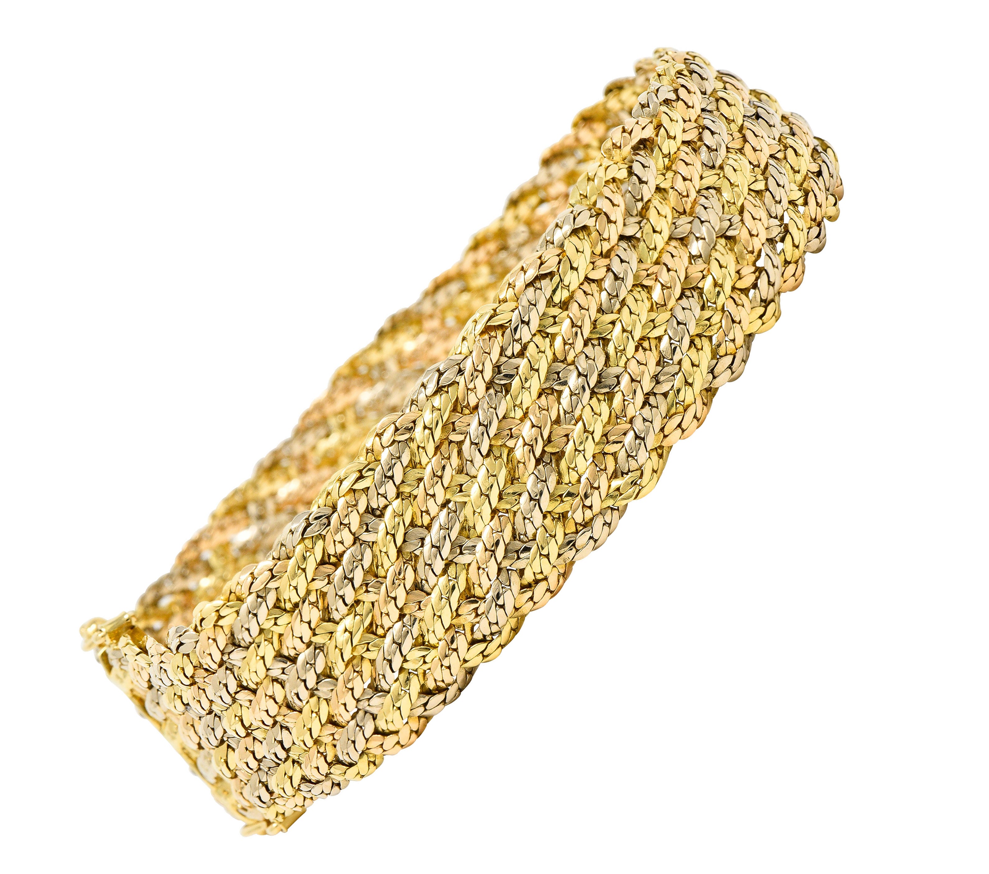 1970's Piaget Vintage 18 Karat Tri-Colored Gold Woven Braceletbracelet - Wilson's Estate Jewelry