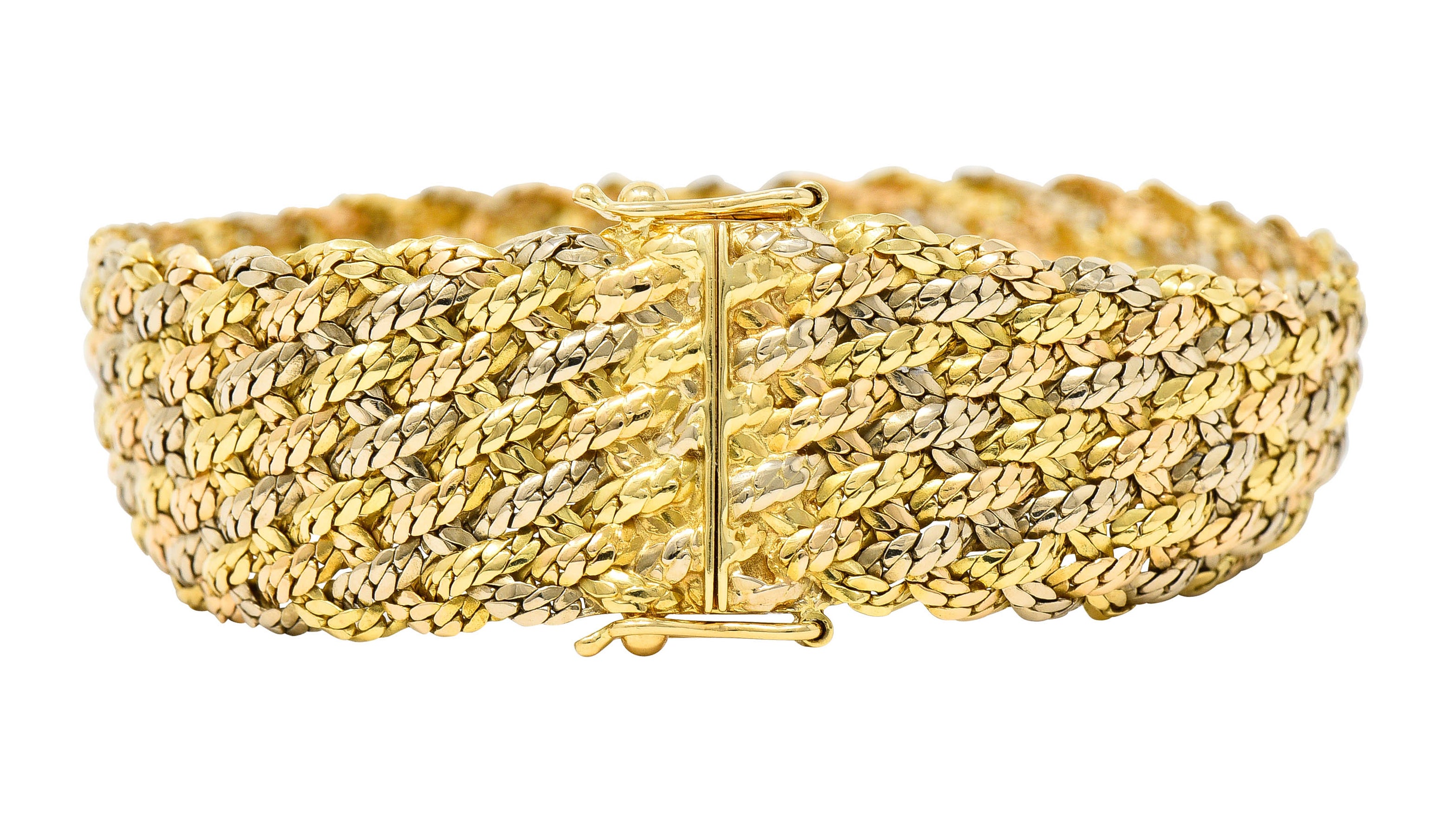 1970's Piaget Vintage 18 Karat Tri-Colored Gold Woven Braceletbracelet - Wilson's Estate Jewelry