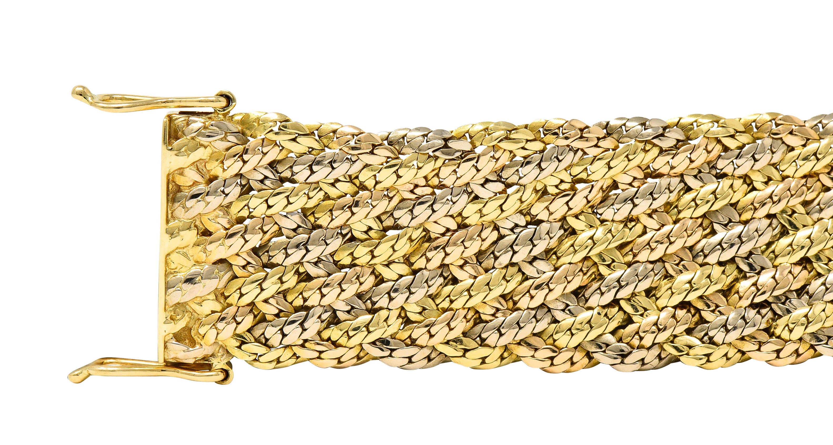 1970's Piaget Vintage 18 Karat Tri-Colored Gold Woven Braceletbracelet - Wilson's Estate Jewelry