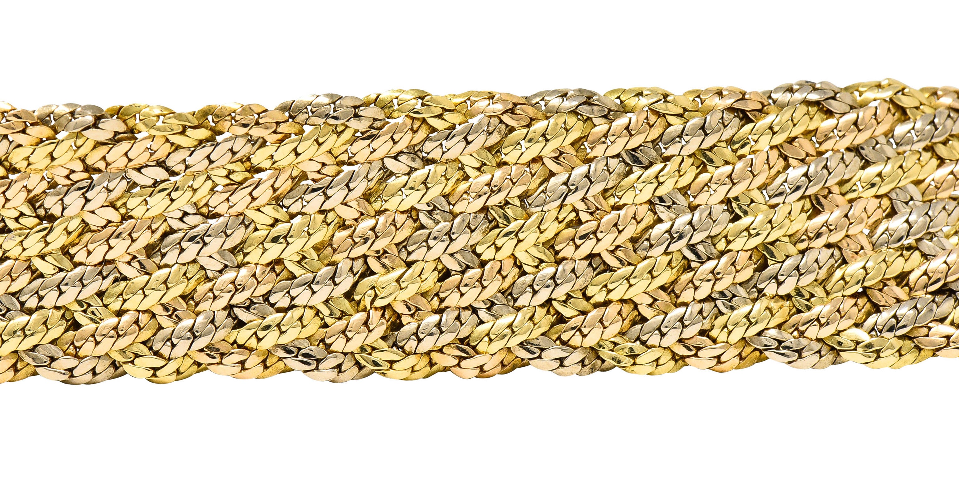 1970's Piaget Vintage 18 Karat Tri-Colored Gold Woven Braceletbracelet - Wilson's Estate Jewelry