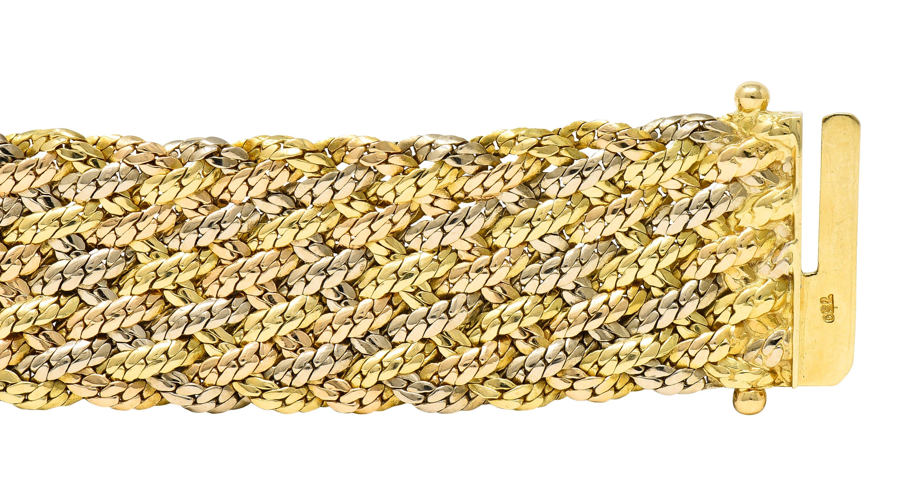 1970's Piaget Vintage 18 Karat Tri-Colored Gold Woven Braceletbracelet - Wilson's Estate Jewelry