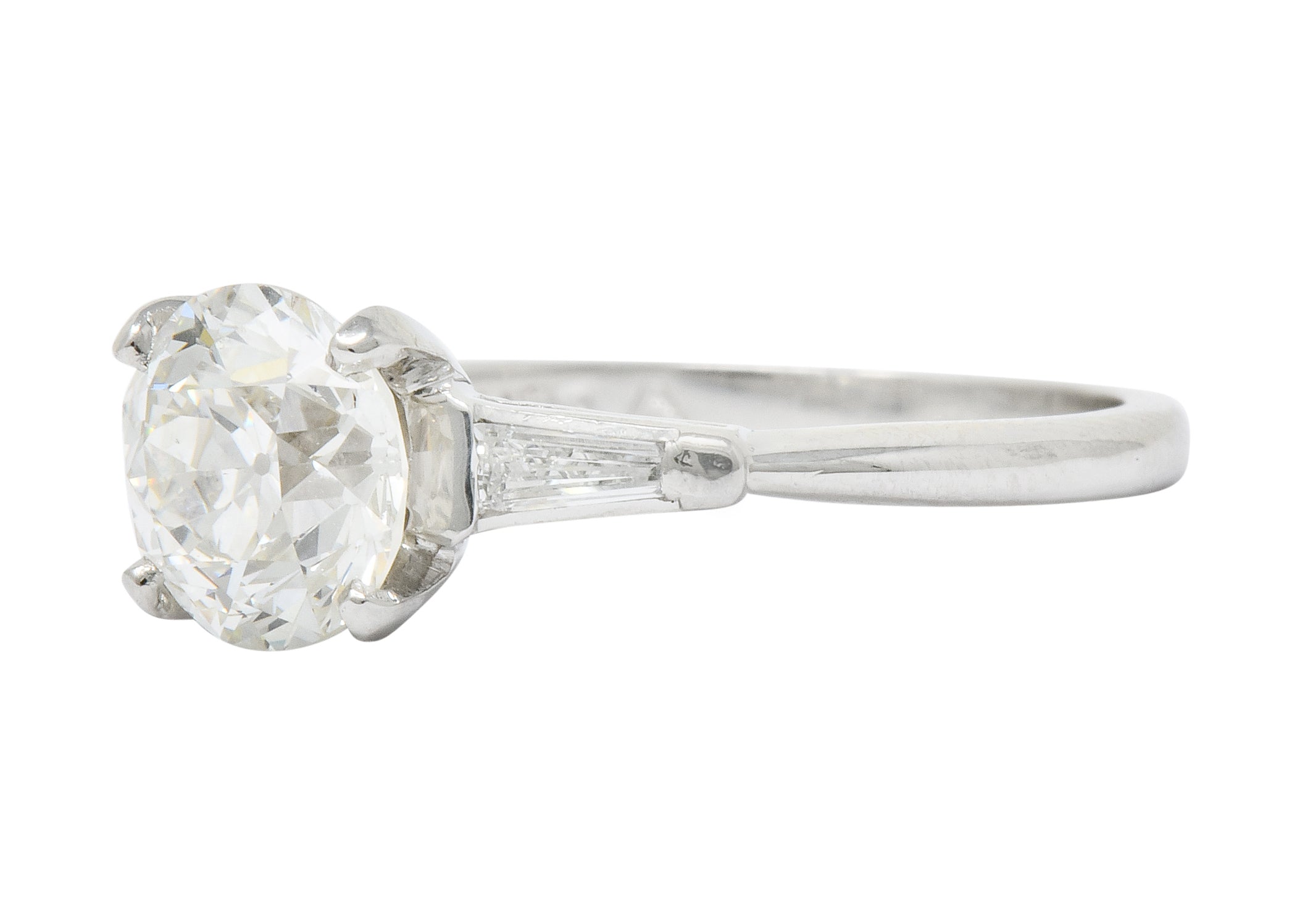 Mid-Century 1.95 CTW Diamond Platinum Engagement Ring GIA Circa 1950 - Wilson's Estate Jewelry