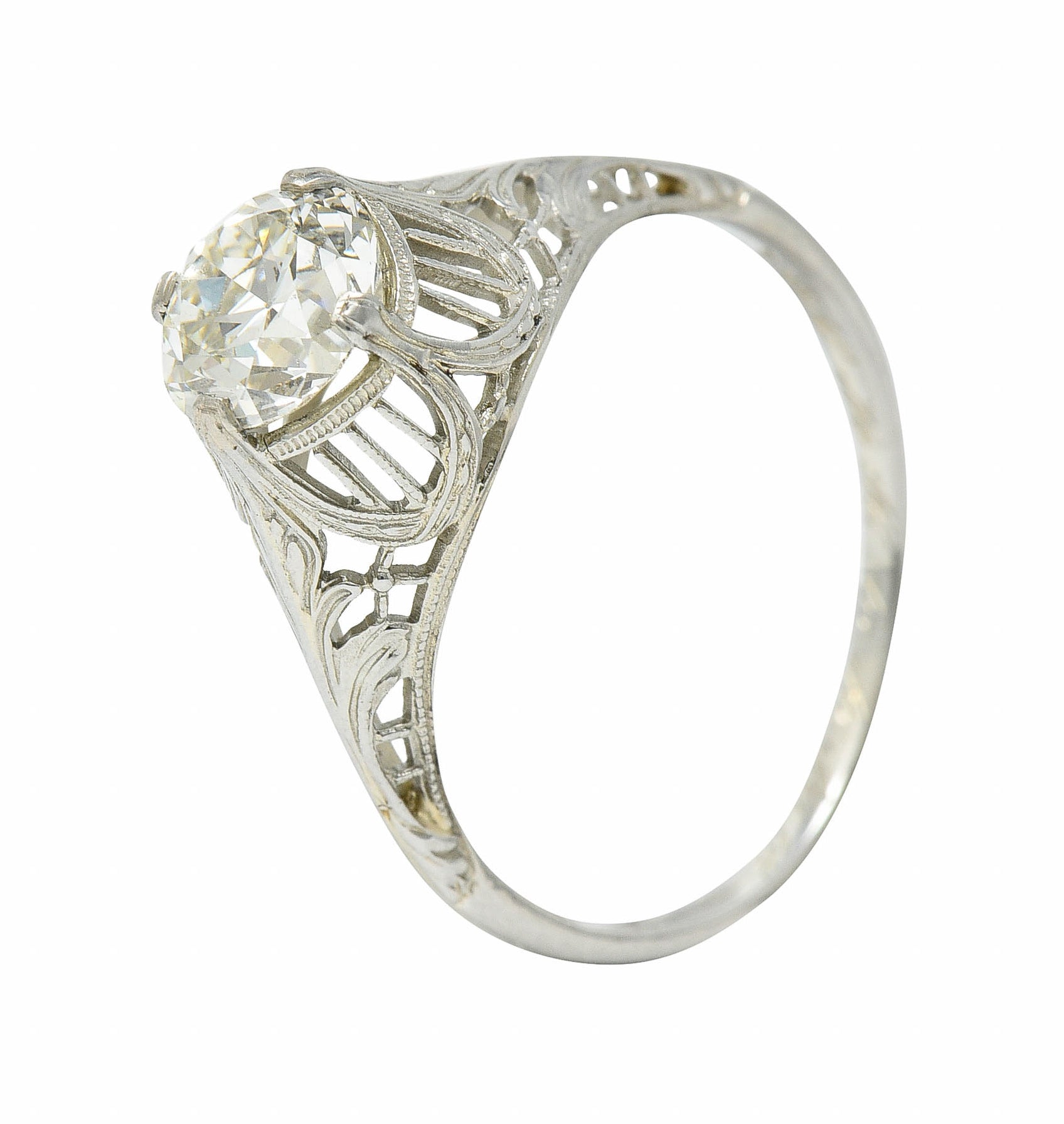 J.R. Wood & Sons Art Deco 1.21 CTW Diamond 18 Karat White Gold Engagement RingRing - Wilson's Estate Jewelry