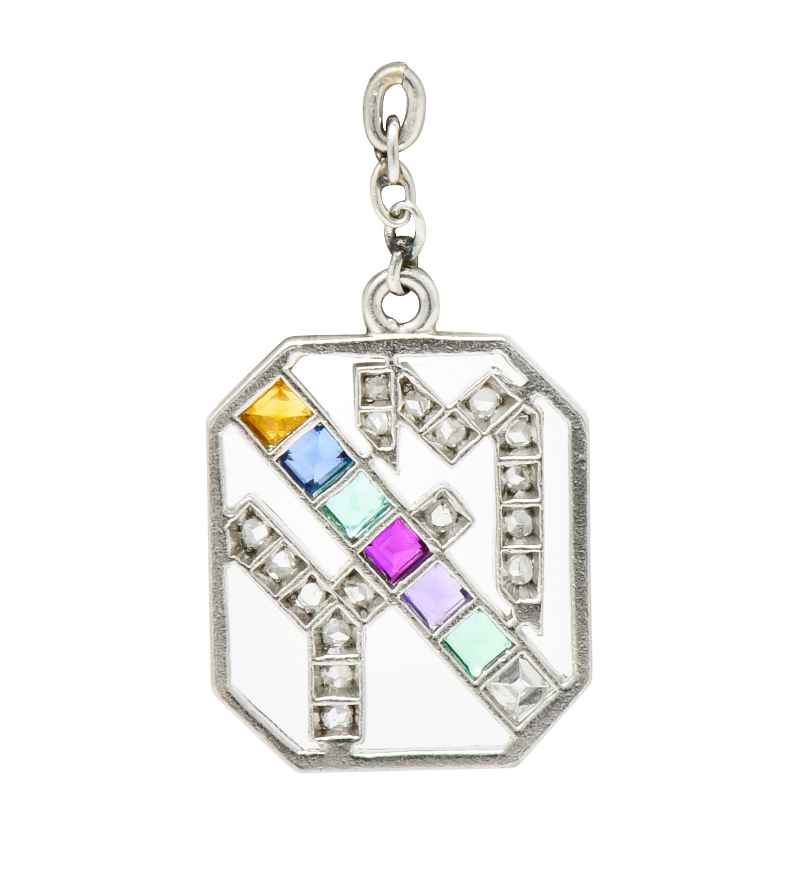 Art Deco Multi-Gem Platinum Acrostic My Dearest Charm - Wilson's Estate Jewelry