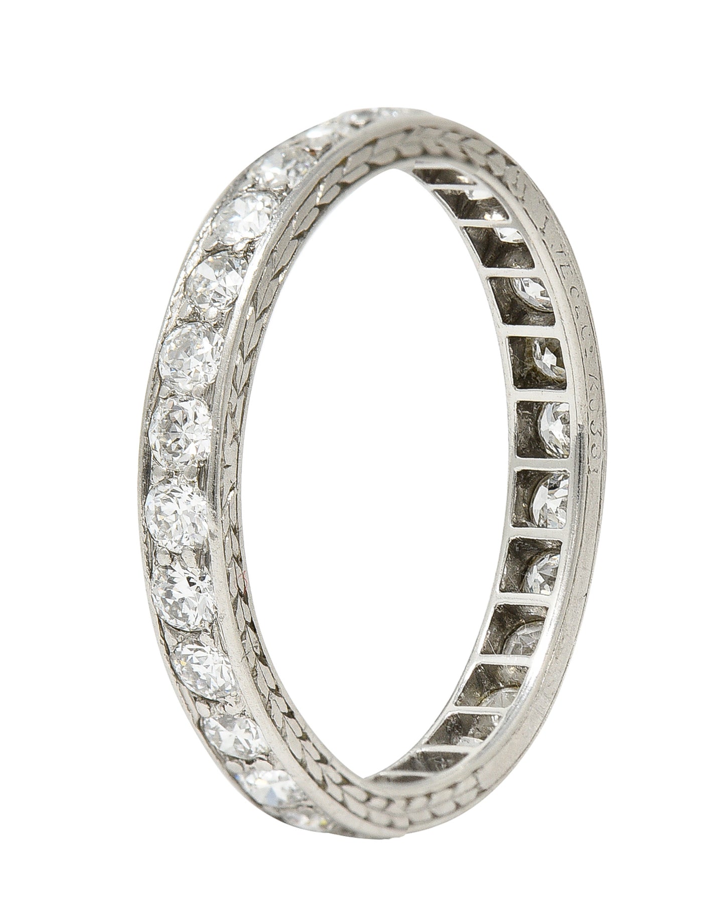 1926 J.E Caldwell Early Art Deco 0.84 CTW Diamond Platinum Wheat Wedding Band Ring Wilson's Estate Jewelry