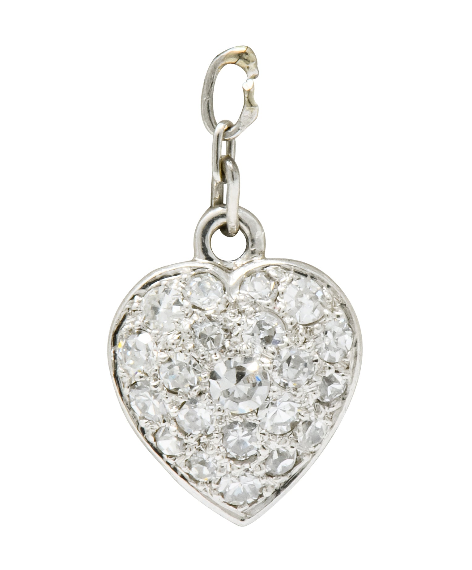 Art Deco 0.55 CTW Pavé Diamond Platinum Heart Charm - Wilson's Estate Jewelry