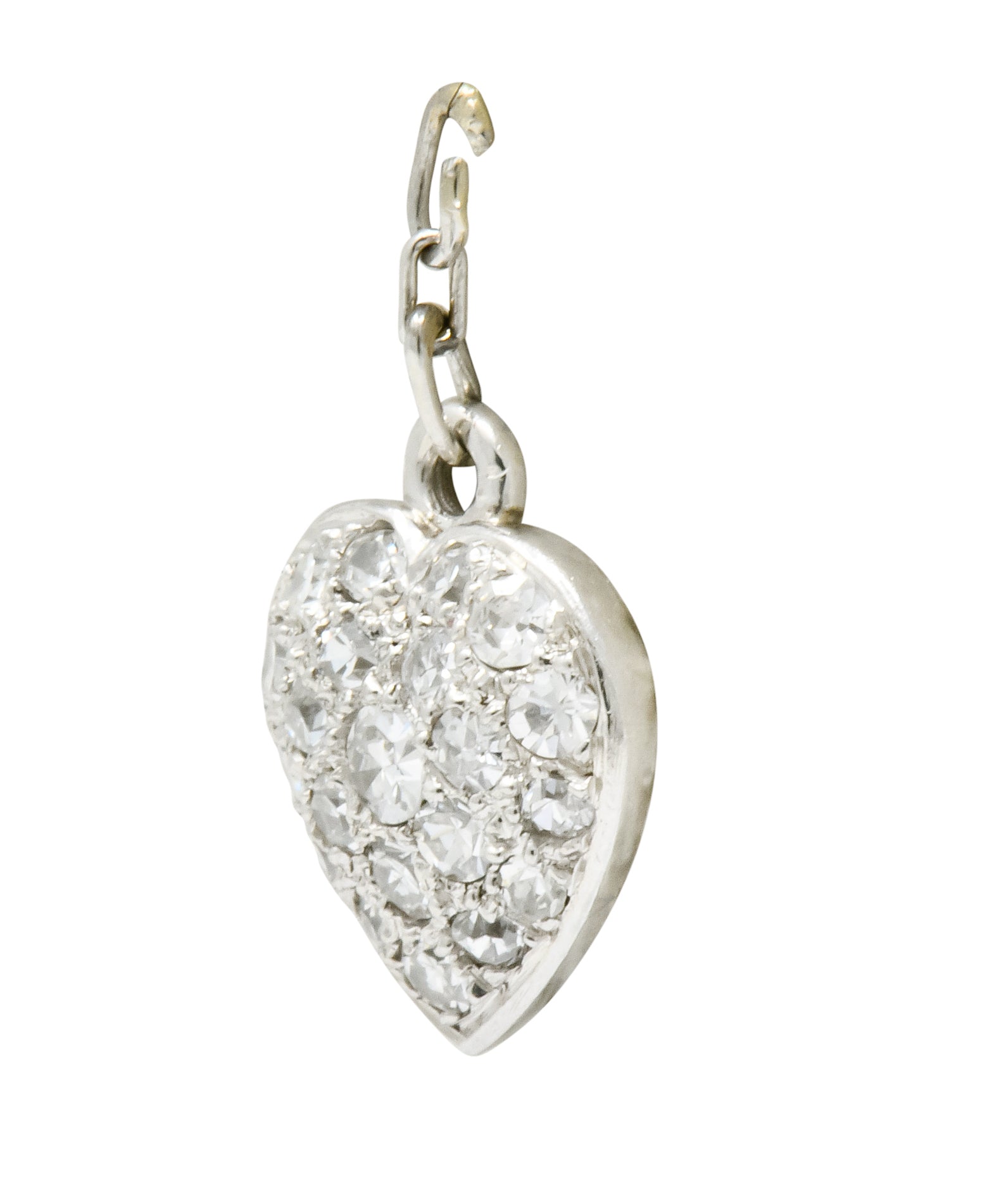 Art Deco 0.55 CTW Pavé Diamond Platinum Heart Charm - Wilson's Estate Jewelry