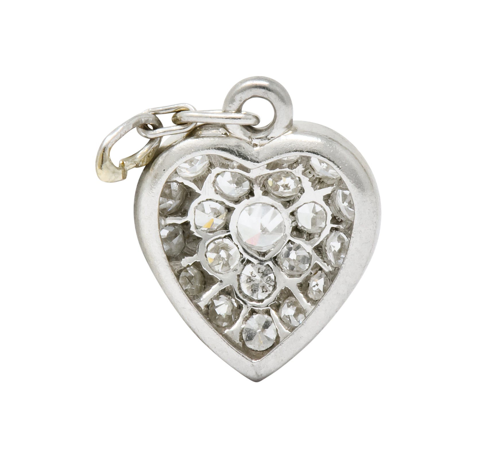 Art Deco 0.55 CTW Pavé Diamond Platinum Heart Charm - Wilson's Estate Jewelry