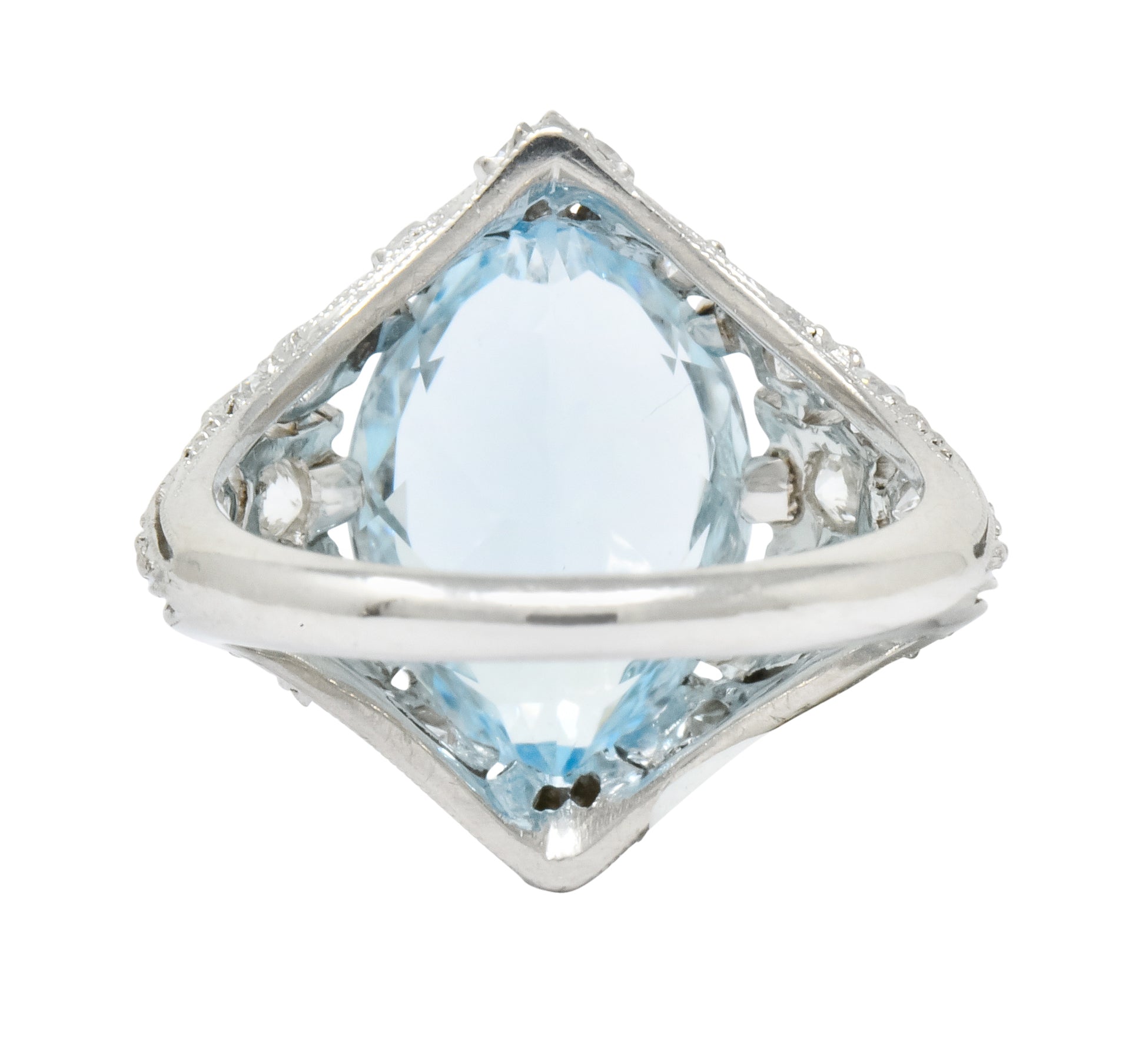 Edwardian Bailey Banks & Biddle 2.83 CTW Aquamarine Diamond Platinum Navette Ring - Wilson's Estate Jewelry