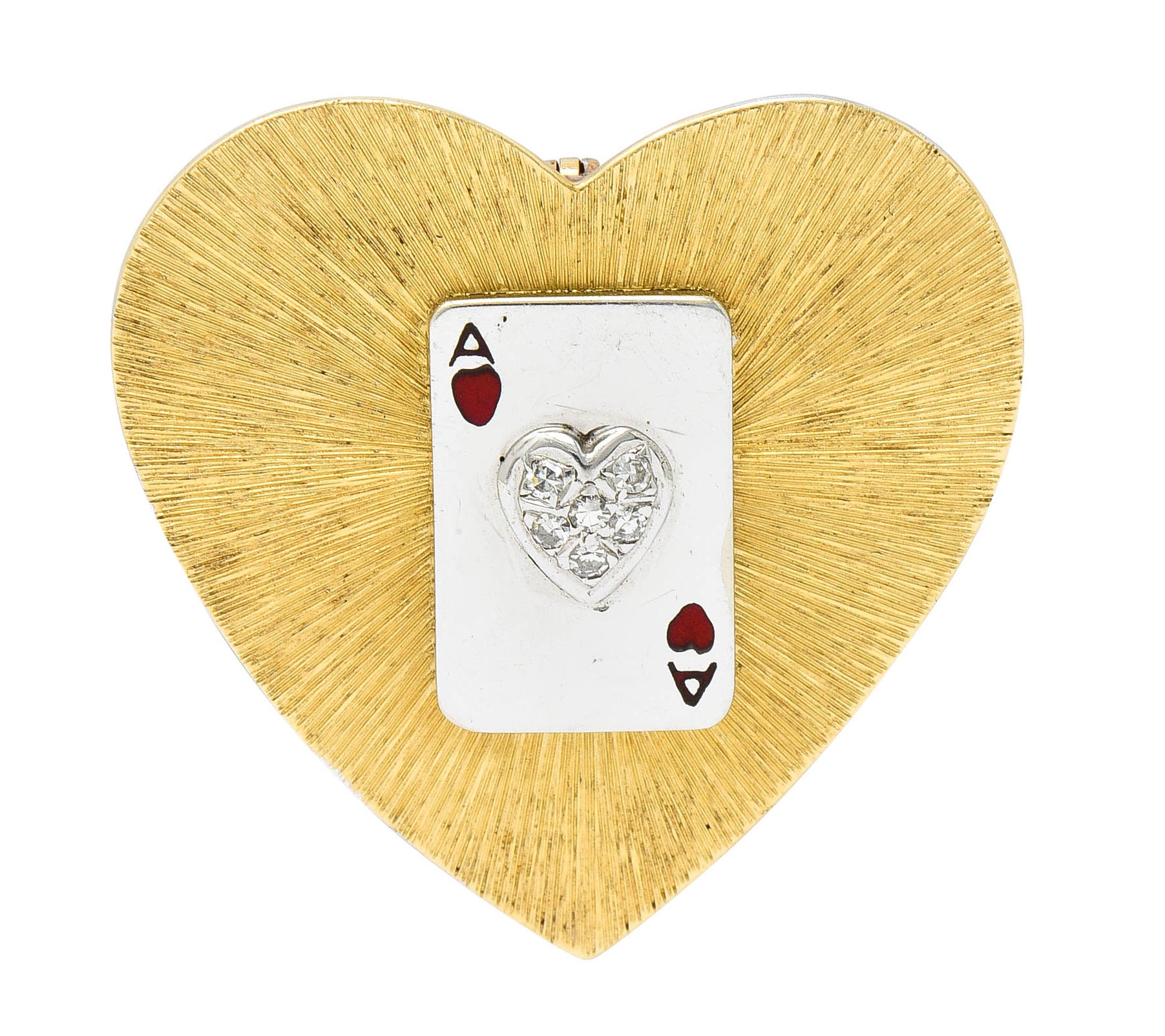 1950's Mid-Century Diamond Enamel Platinum 14 Karat Gold Heart Pendant Brooch - Wilson's Estate Jewelry