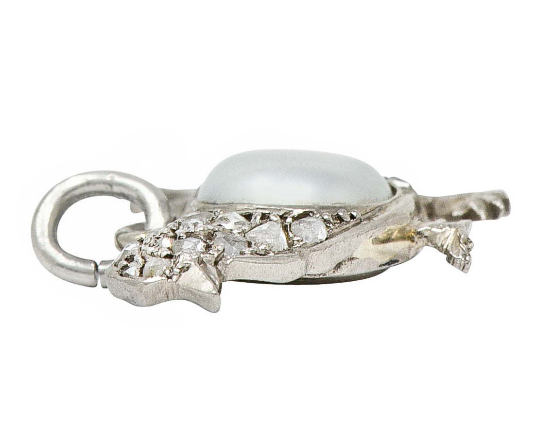 1920's Art Deco Pave Diamond Pearl Platinum Chick Charmcharm - Wilson's Estate Jewelry