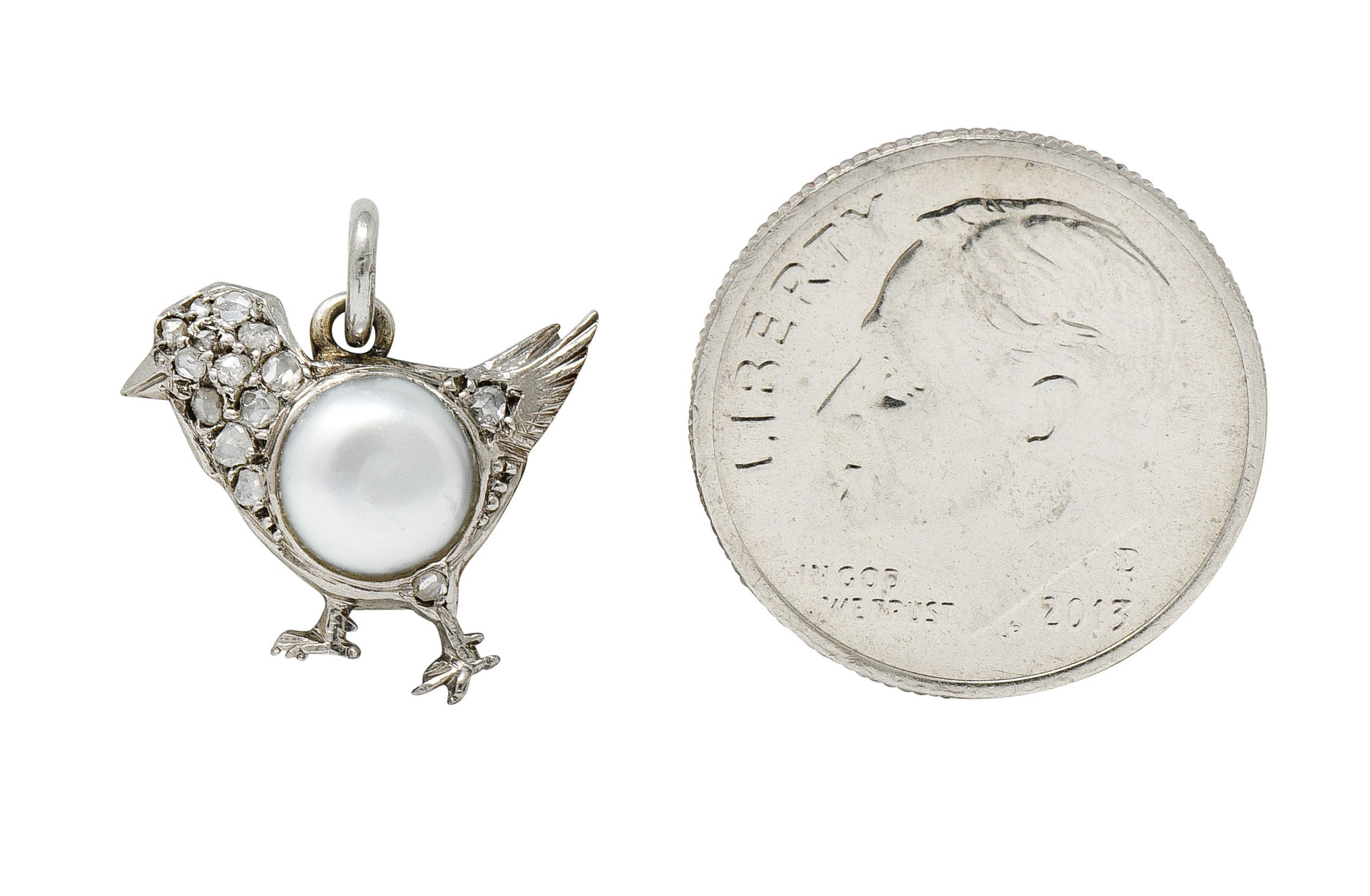 1920's Art Deco Pave Diamond Pearl Platinum Chick Charmcharm - Wilson's Estate Jewelry