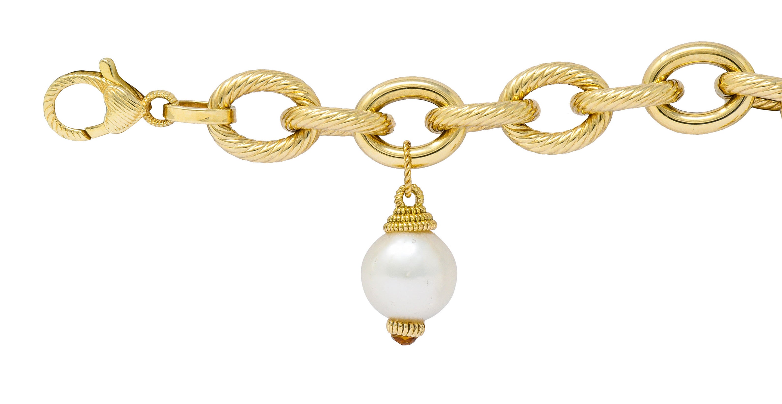 Judith Ripka Cultured Pearl Citrine 14 Karat Gold Charm Braceletbracelet - Wilson's Estate Jewelry