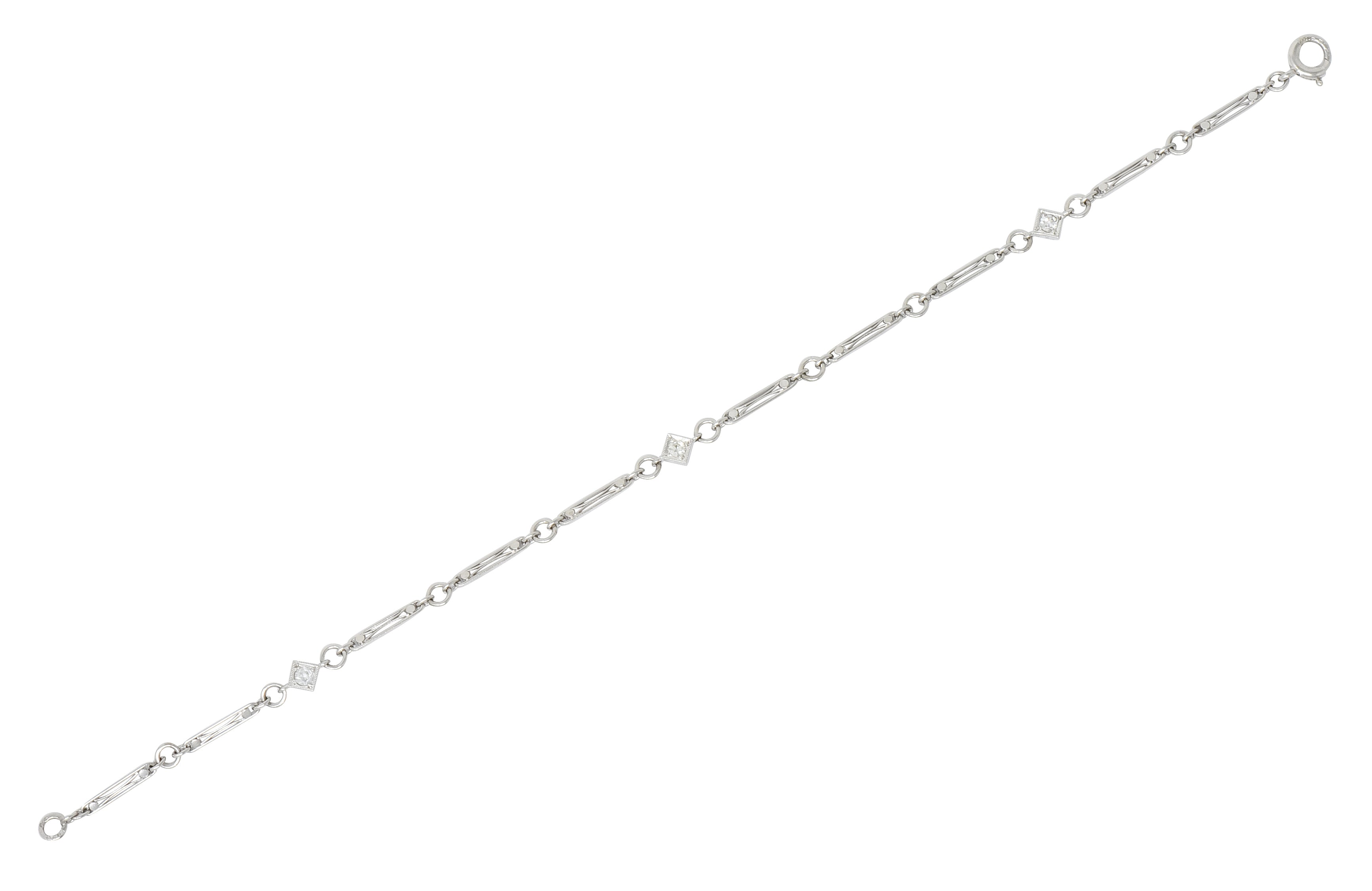 Edwardian Old European Cut Diamond Platinum Link Bracelet Circa 1915 - Wilson's Estate Jewelry