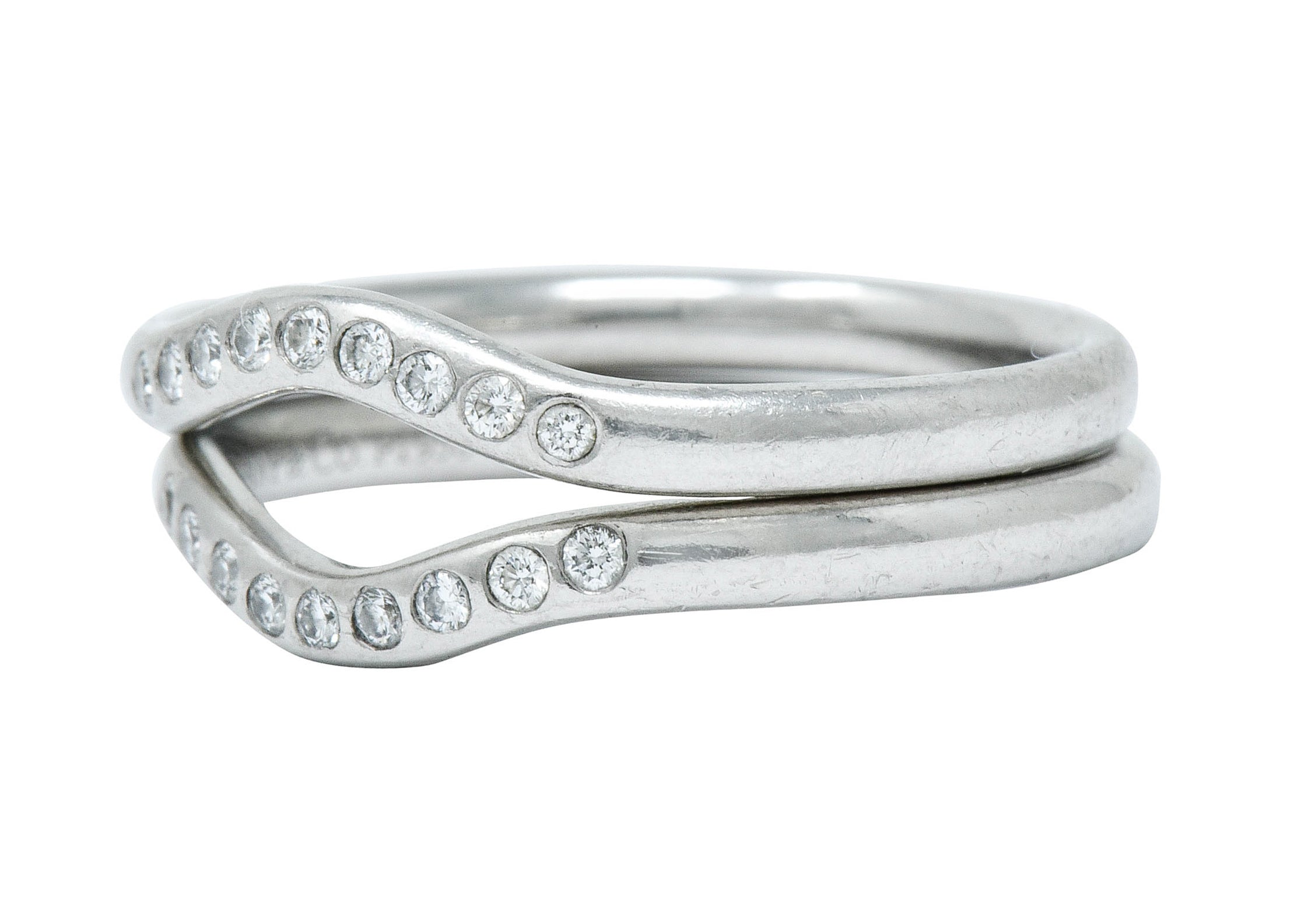 Two Tiffany & Co. Vintage Diamond Platinum Chevron Contour Stacking Band RingsRing - Wilson's Estate Jewelry