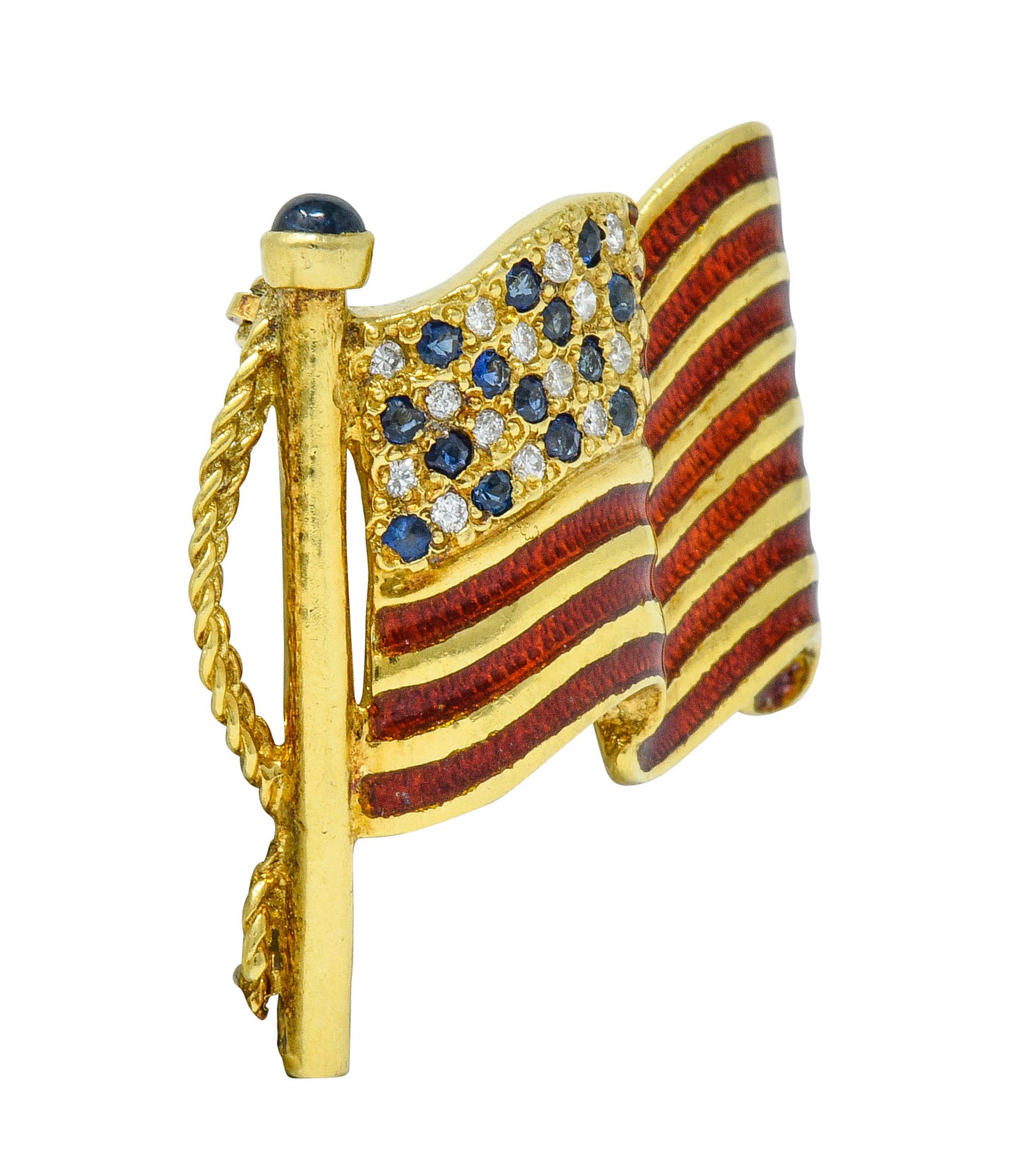 Franklin Mint Sapphire Diamond Enamel 18 Karat Gold American Unisex Flag BroochBrooch - Wilson's Estate Jewelry