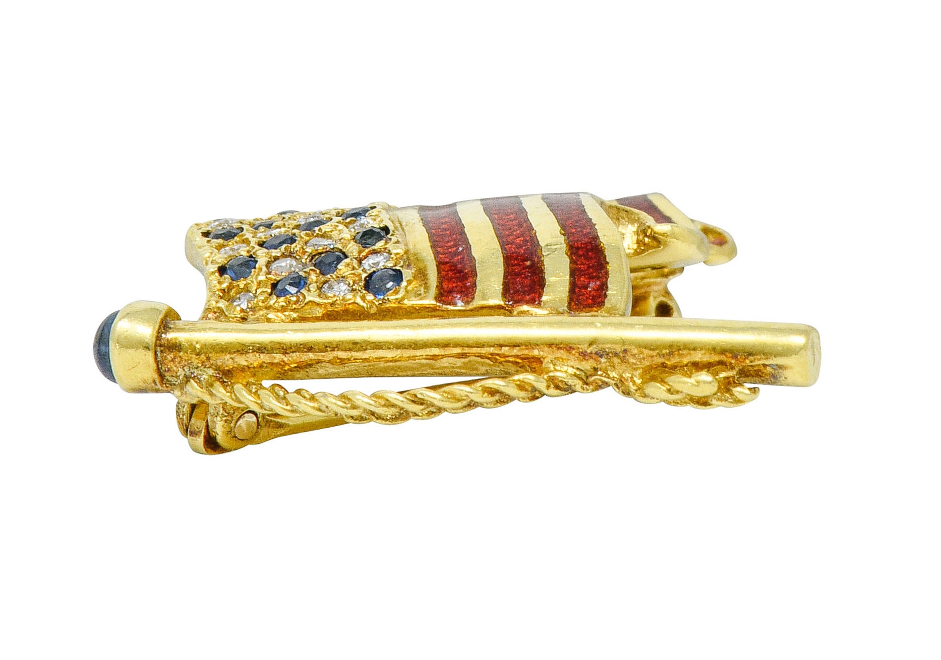 Franklin Mint Sapphire Diamond Enamel 18 Karat Gold American Unisex Flag BroochBrooch - Wilson's Estate Jewelry