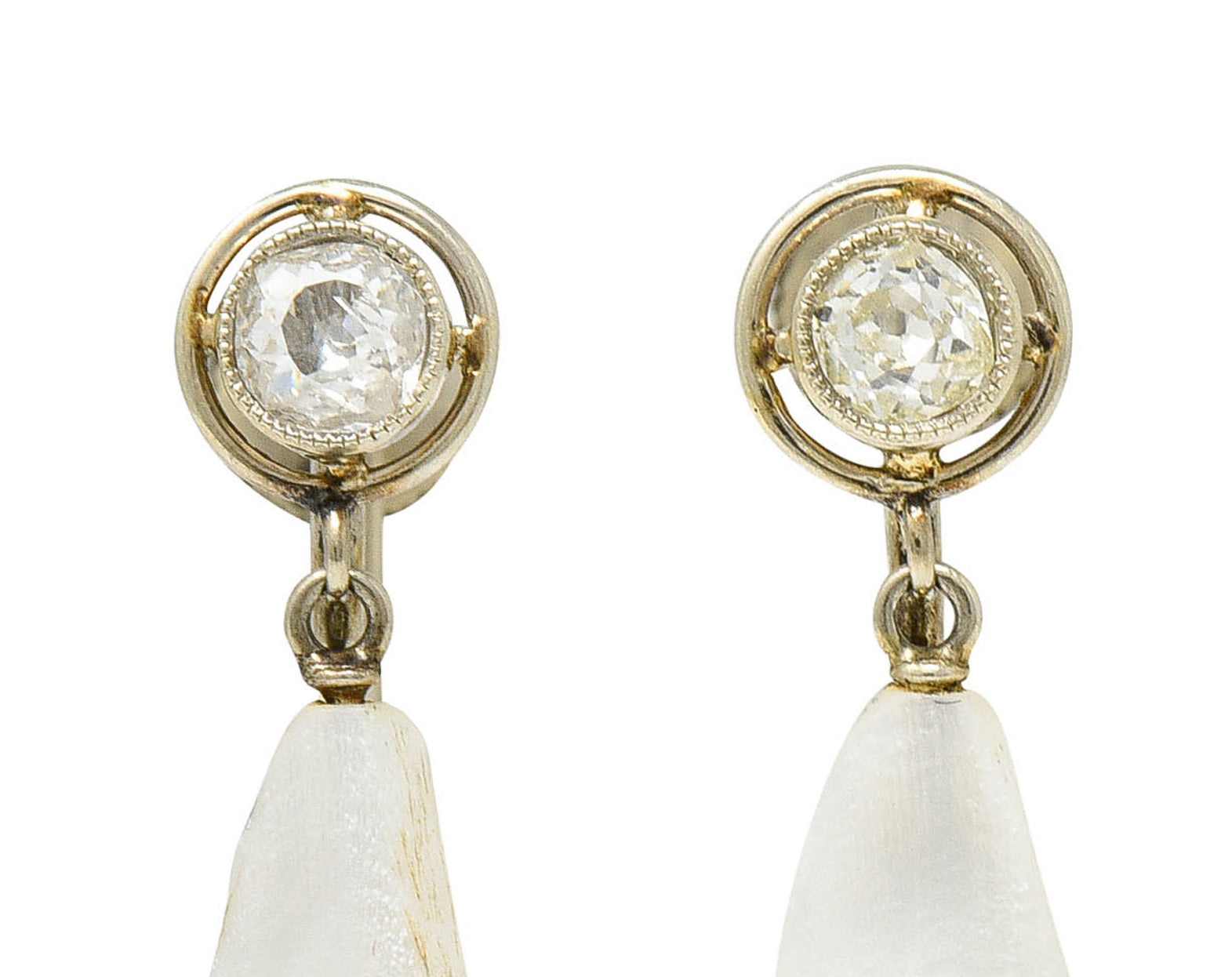 Edwardian Diamond Dogtooth Pearl 18 Karat White Gold Screwback EarringsEarrings - Wilson's Estate Jewelry