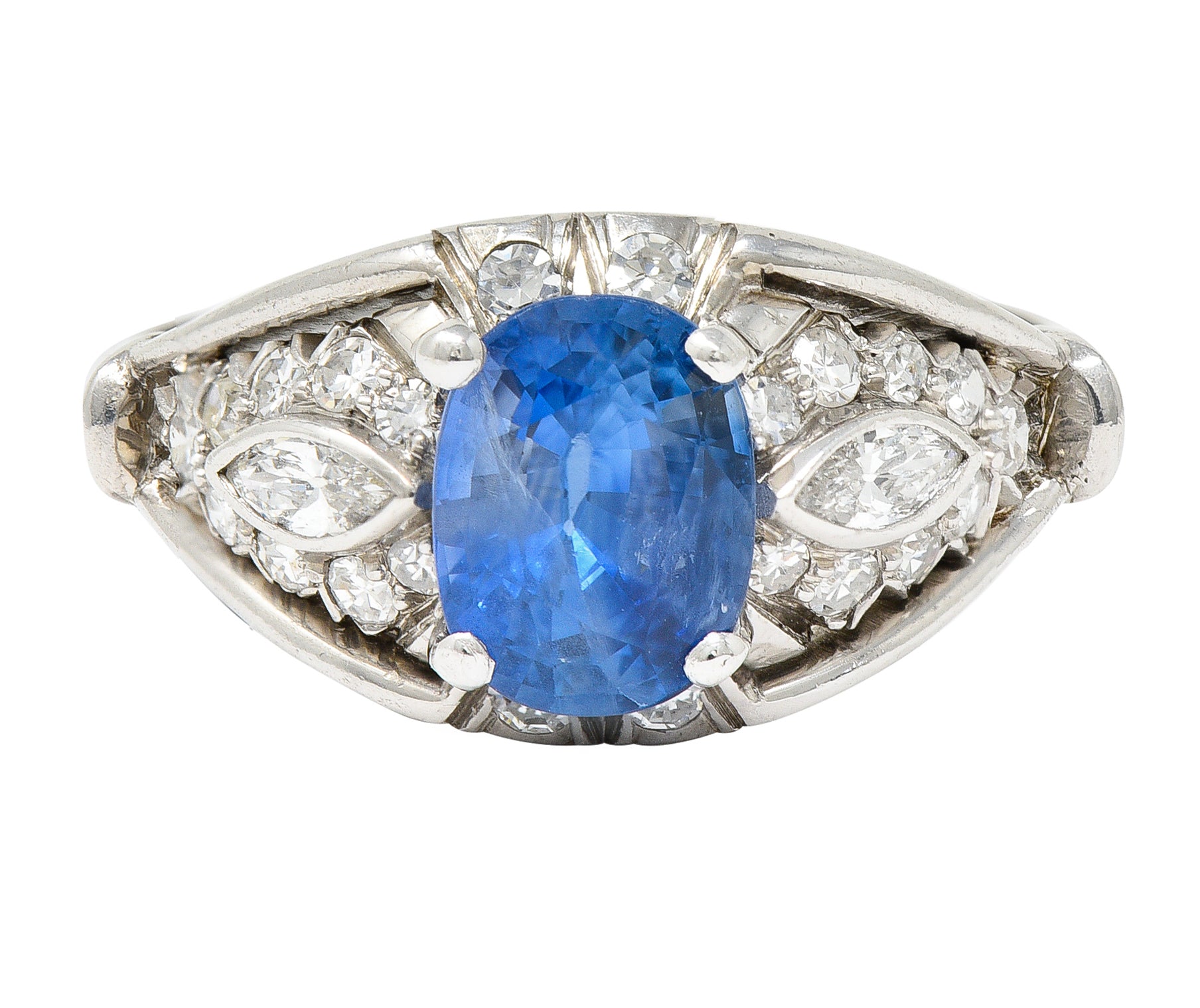 1950's Mid-Century 2.40 CTW Sapphire Diamond Platinum Bombe Band Ring Wilson's Estate Jewelry