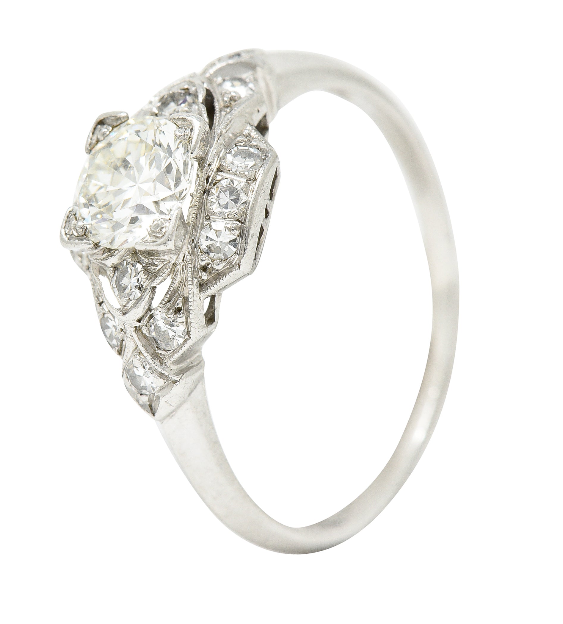 Art Deco 0.76 CTW Old European Cut Diamond Platinum Engagement Ring Wilson's Estate Jewelry