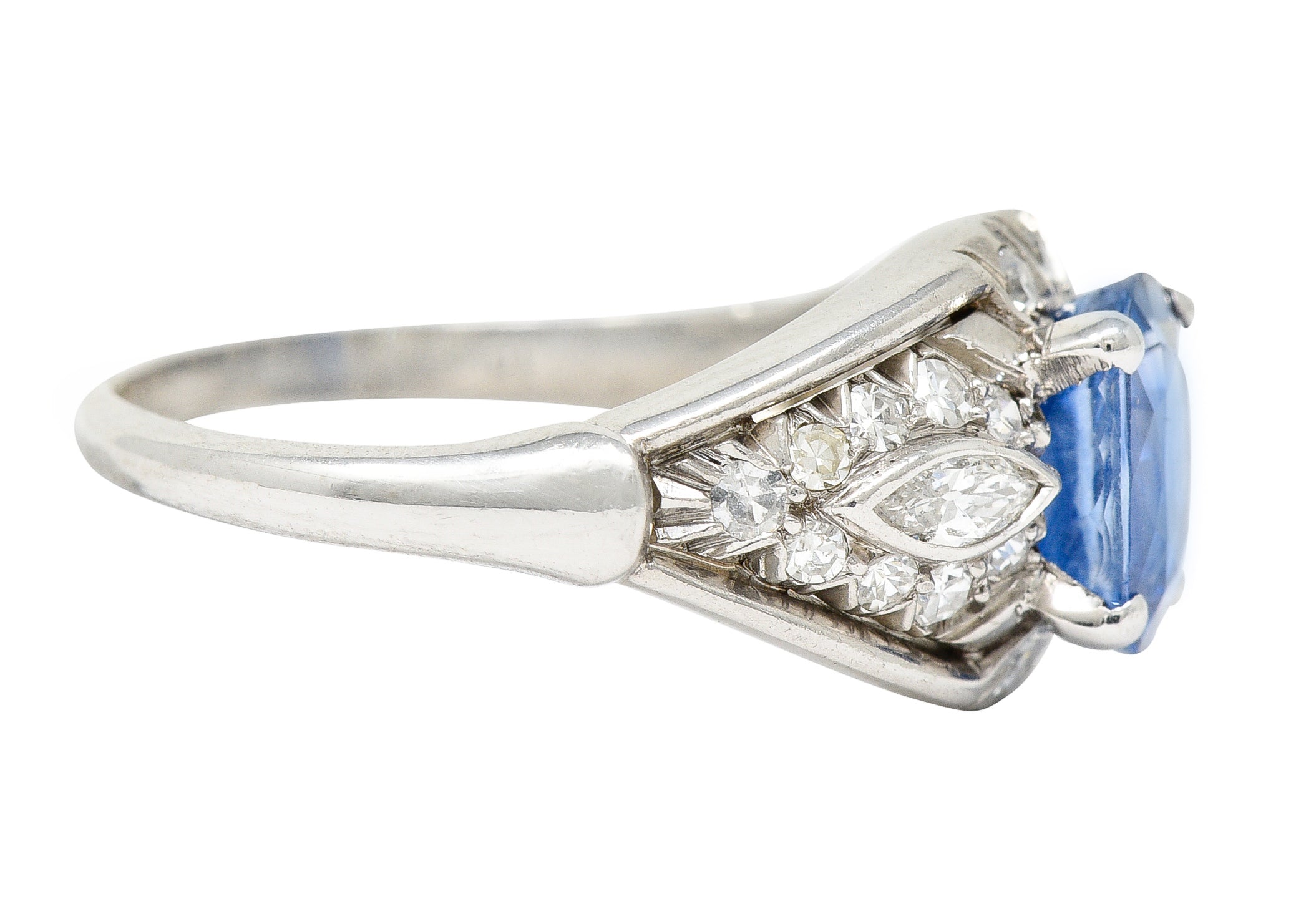 1950's Mid-Century 2.40 CTW Sapphire Diamond Platinum Bombe Band Ring Wilson's Estate Jewelry