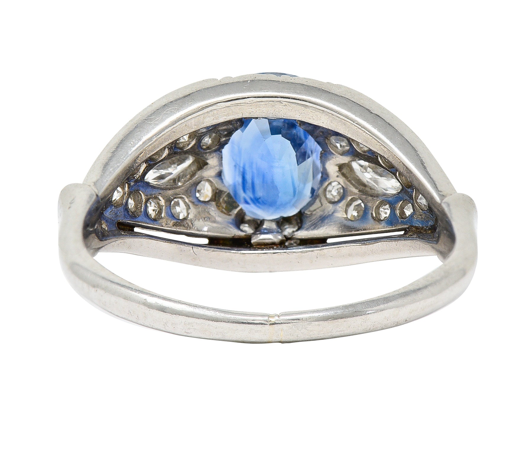 1950's Mid-Century 2.40 CTW Sapphire Diamond Platinum Bombe Band Ring Wilson's Estate Jewelry