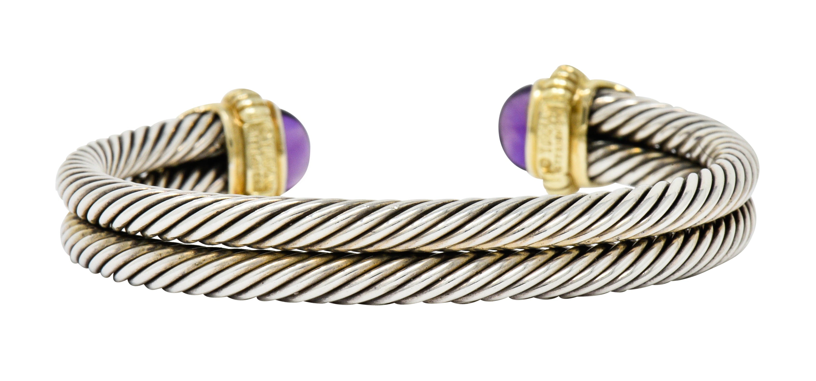 David Yurman Amethyst Chrysoprase 14 Karat Gold Sterling Silver Cable Cuffbracelet - Wilson's Estate Jewelry