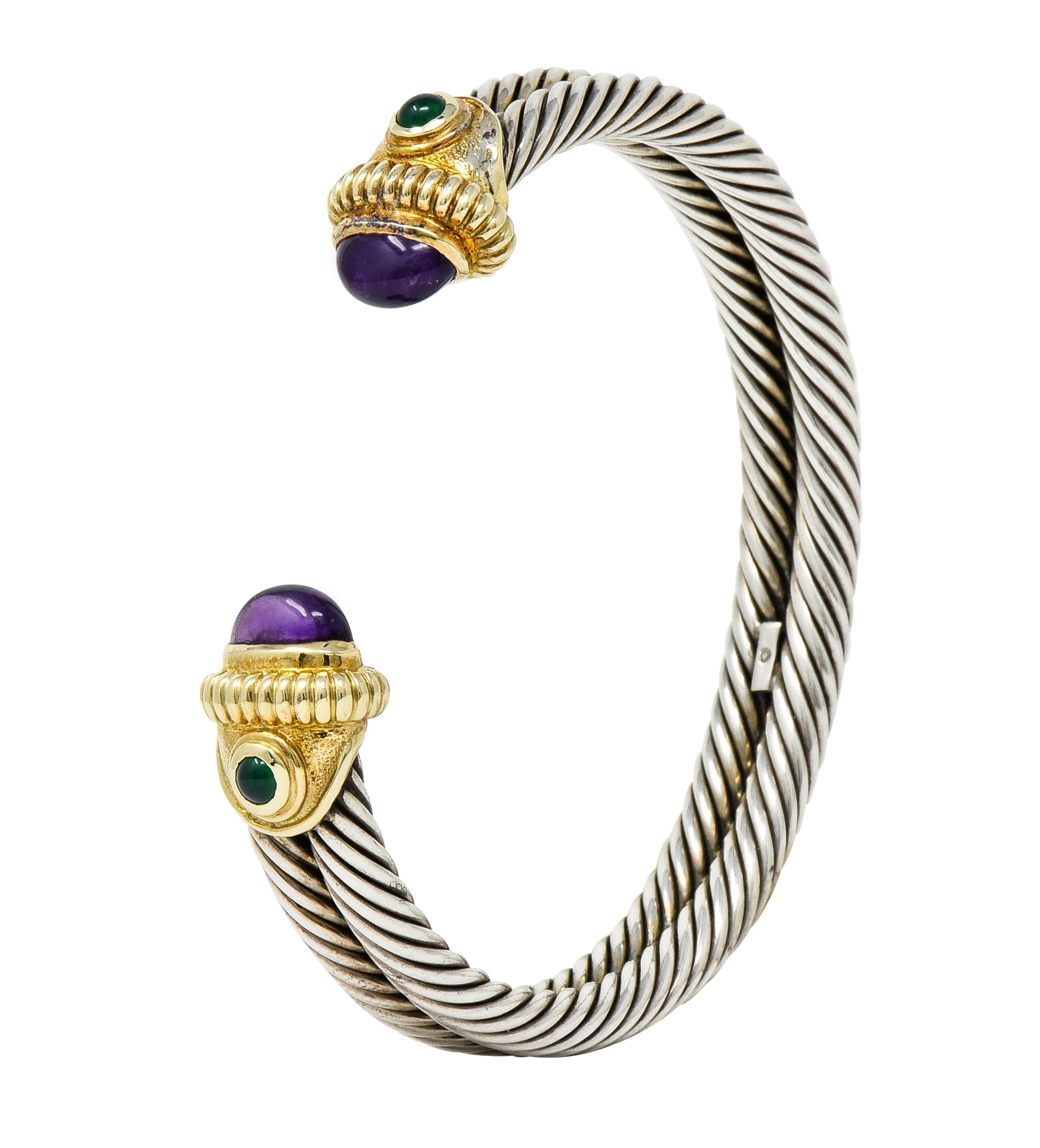 David Yurman Amethyst Chrysoprase 14 Karat Gold Sterling Silver Cable Cuffbracelet - Wilson's Estate Jewelry