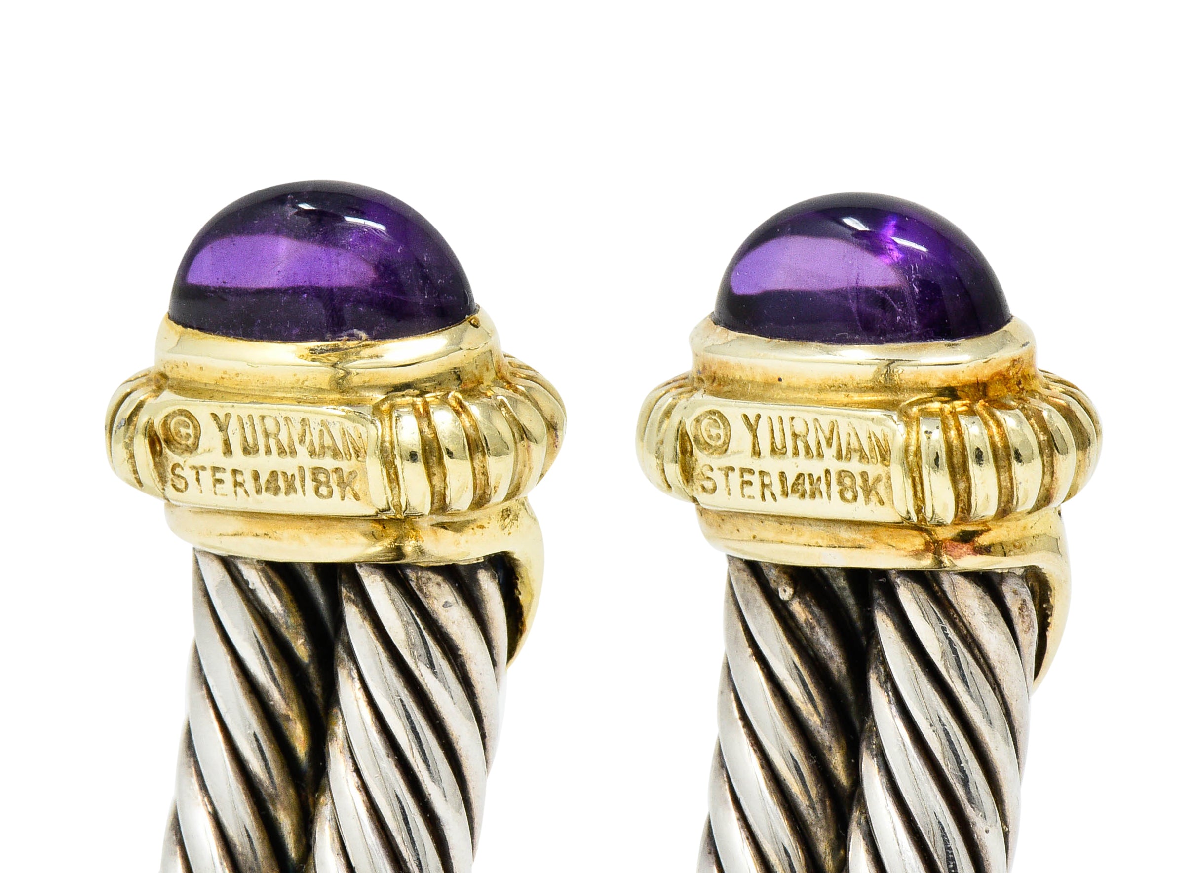 David Yurman Amethyst Chrysoprase 14 Karat Gold Sterling Silver Cable Cuffbracelet - Wilson's Estate Jewelry