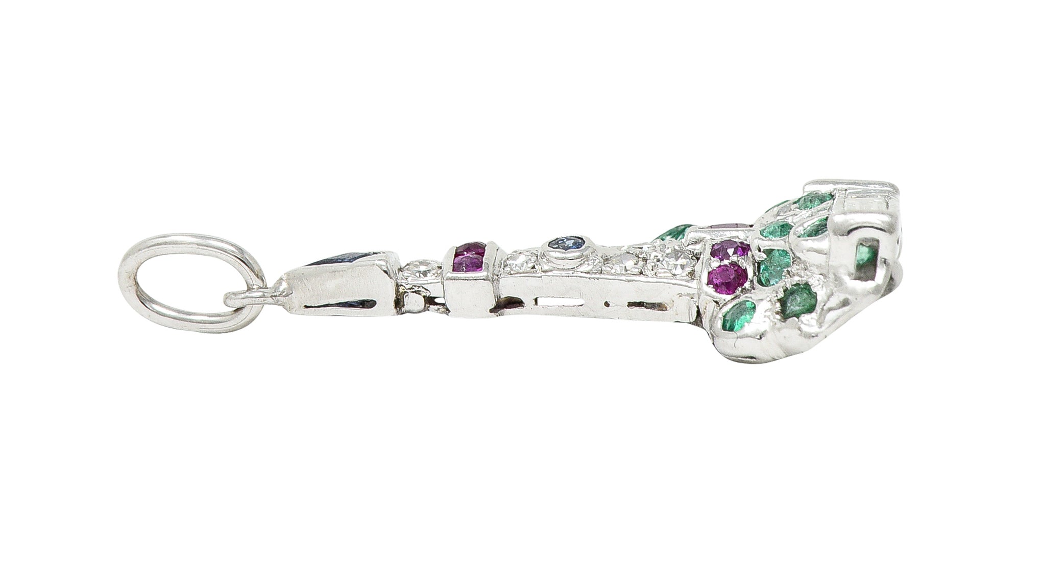 Art Deco 1.07 CTW Diamond Sapphire Emerald Ruby Platinum Lighthouse Charm Wilson's Estate Jewelry