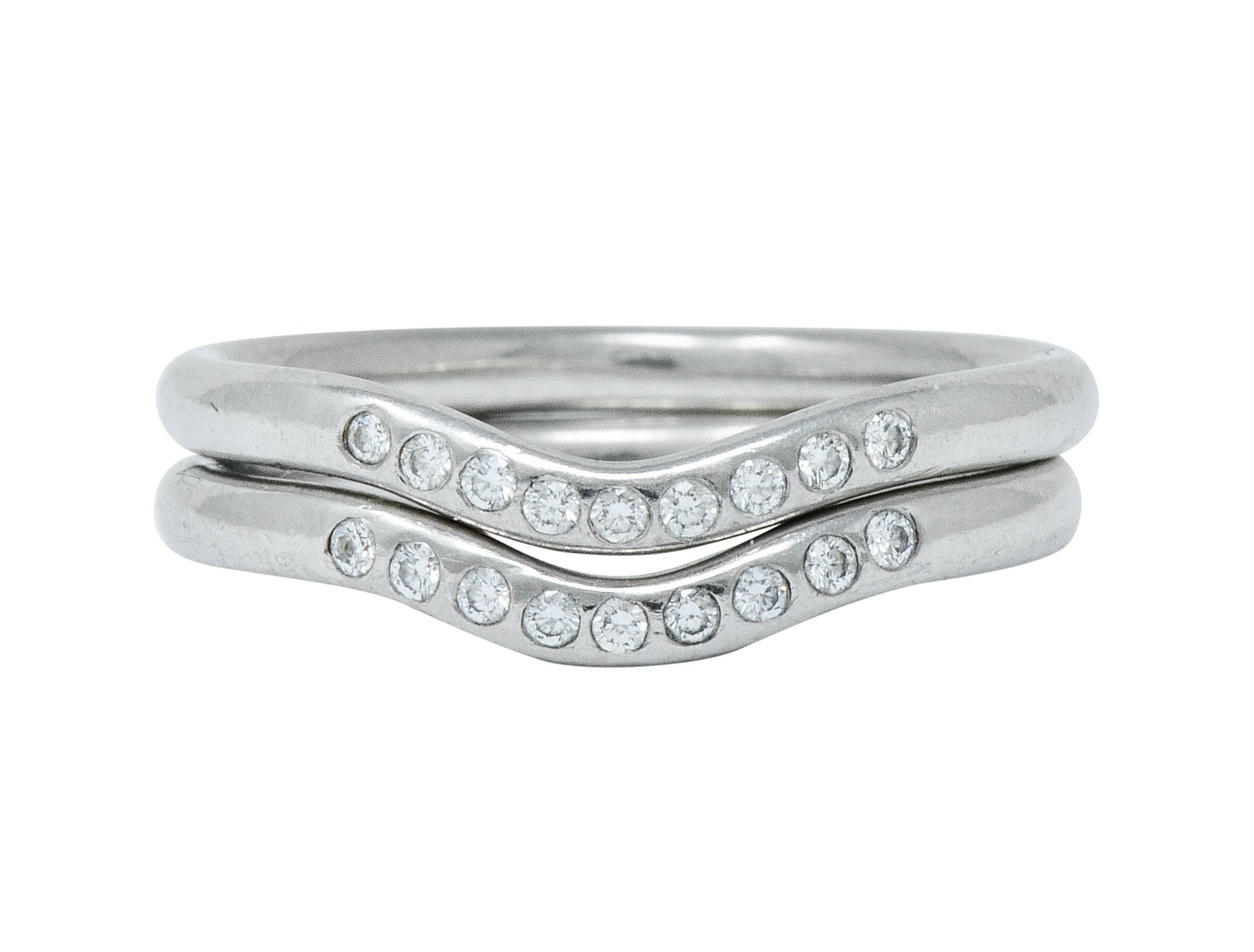 Two Tiffany & Co. Vintage Diamond Platinum Chevron Contour Stacking Band RingsRing - Wilson's Estate Jewelry