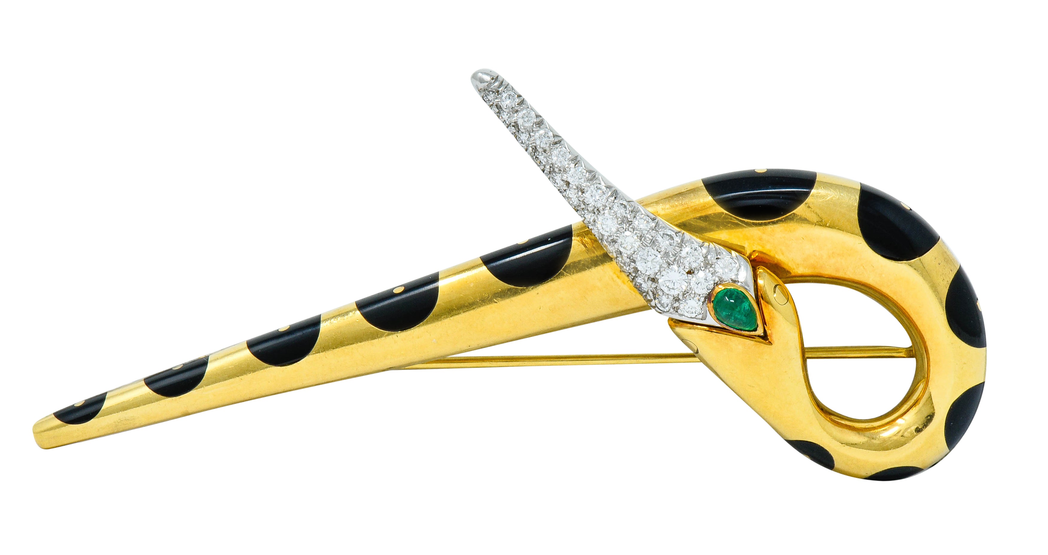 Michael Bondanza Pave Diamond Onyx Emerald Platinum 18 Karat Gold Heron BroochBrooch - Wilson's Estate Jewelry