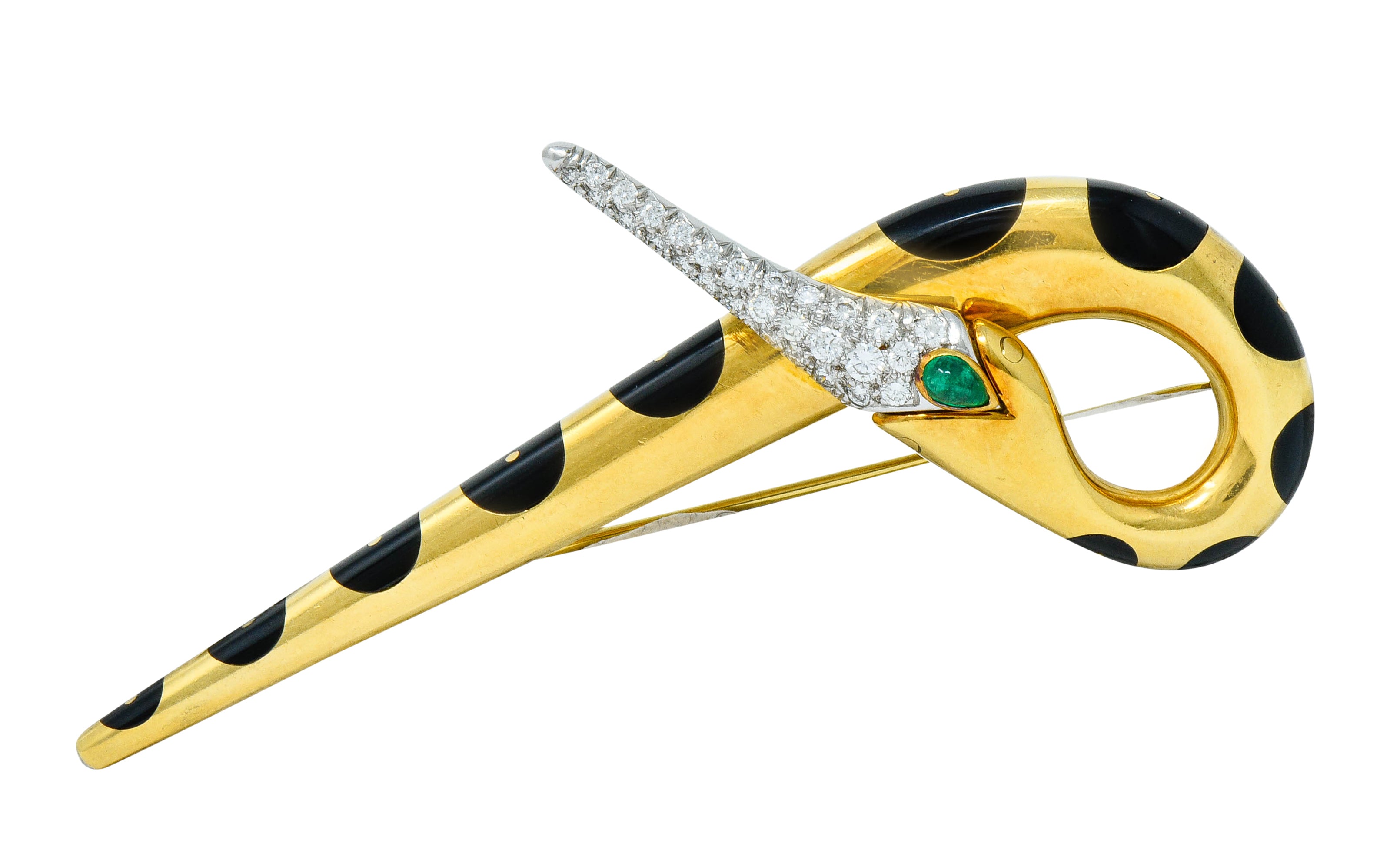 Michael Bondanza Pave Diamond Onyx Emerald Platinum 18 Karat Gold Heron BroochBrooch - Wilson's Estate Jewelry