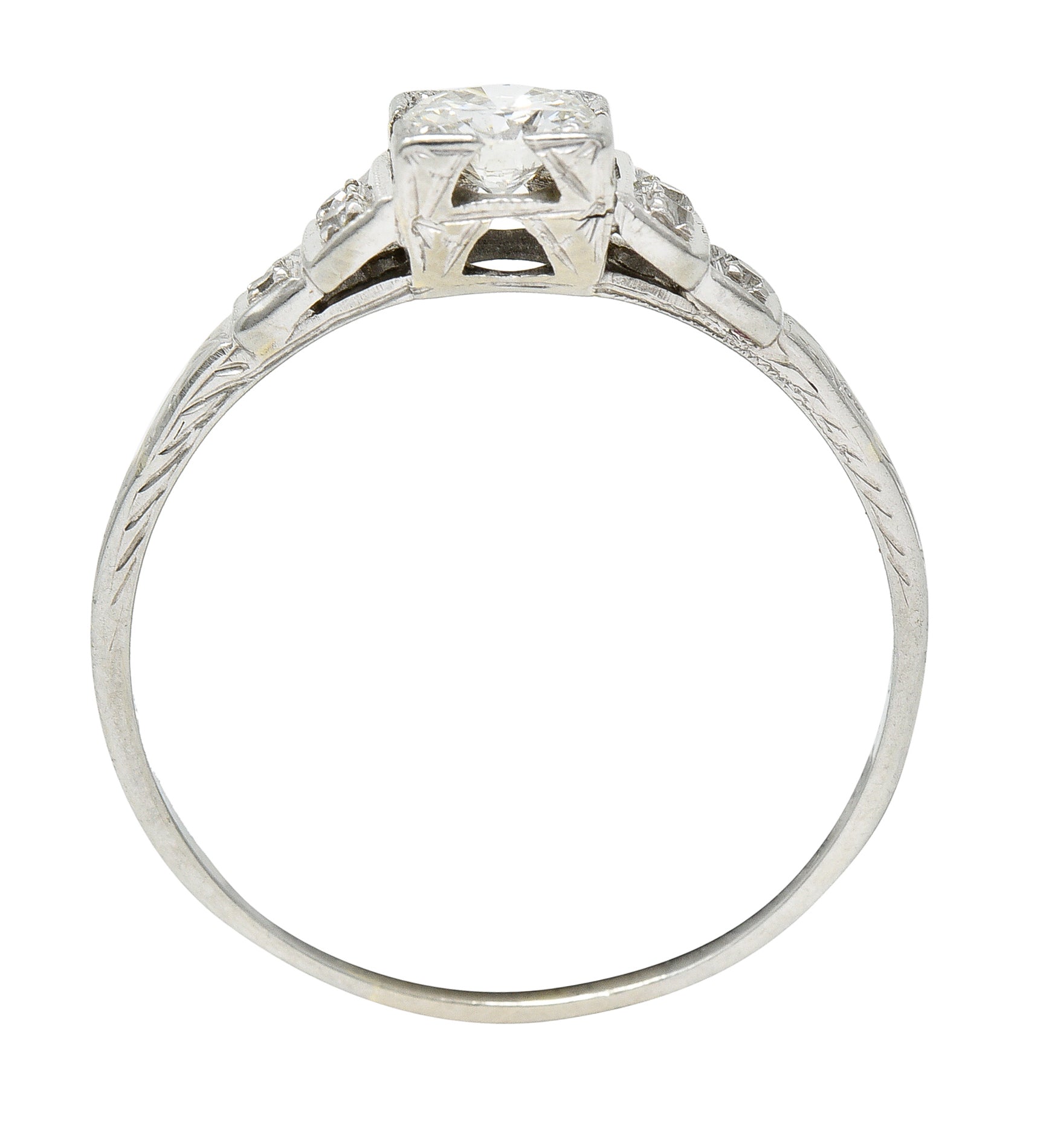 Art Deco 0.40 CTW Diamond 18 Karat White Gold Stepped Shoulder Engagement Ring Wilson's Estate Jewelry