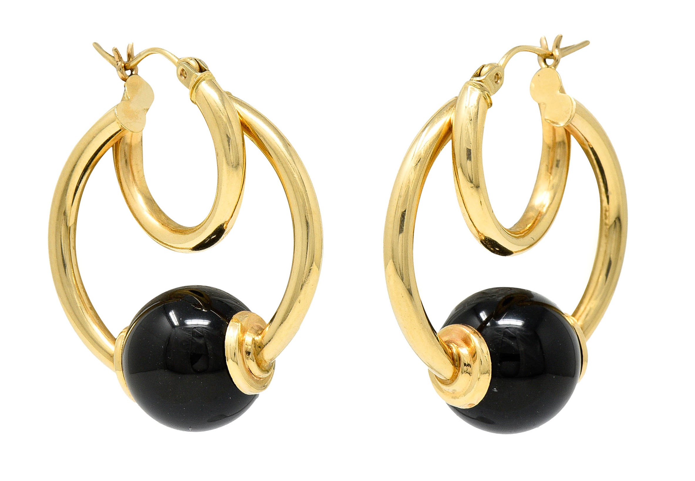 1980's Vintage Onyx 14 Karat Gold Hoop EarringsEarrings - Wilson's Estate Jewelry