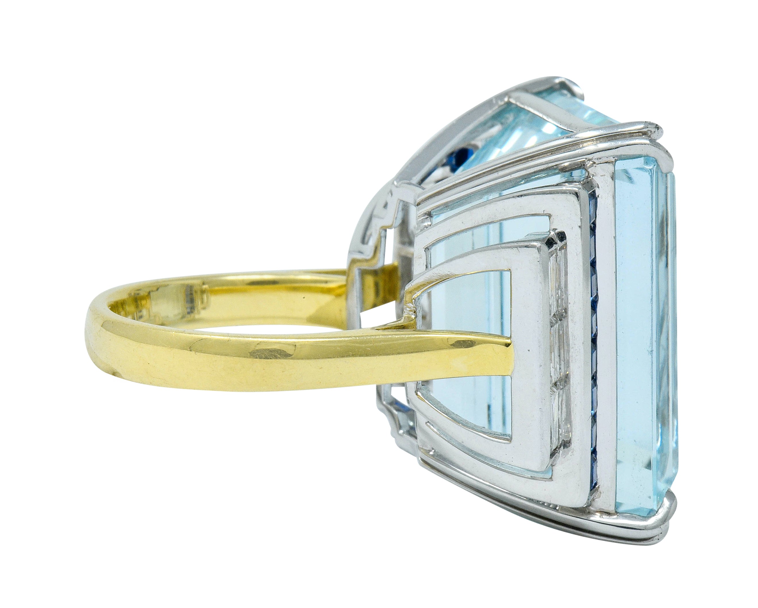 1950's Mid-Century 41.22 CTW Aquamarine Sapphire Diamond Platinum 18 Karat Gold Cocktail RingRing - Wilson's Estate Jewelry