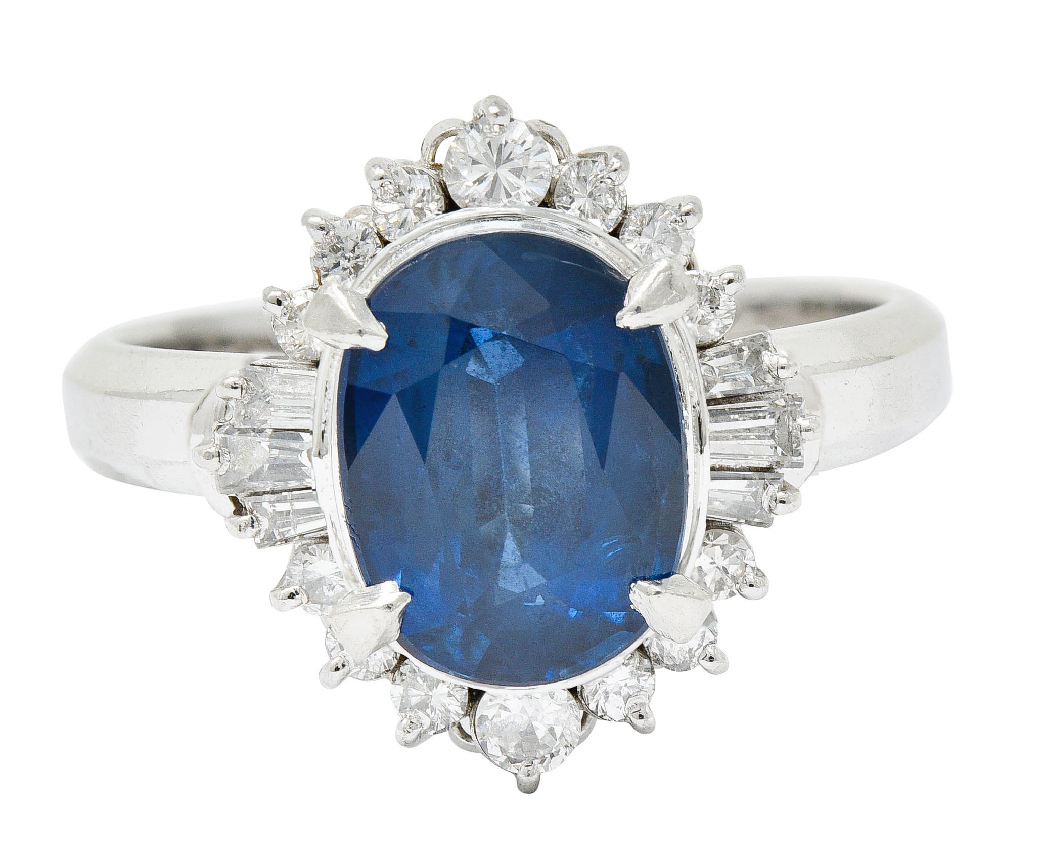 3.50 CTW Sapphire Diamond Platinum Cluster RingRing - Wilson's Estate Jewelry