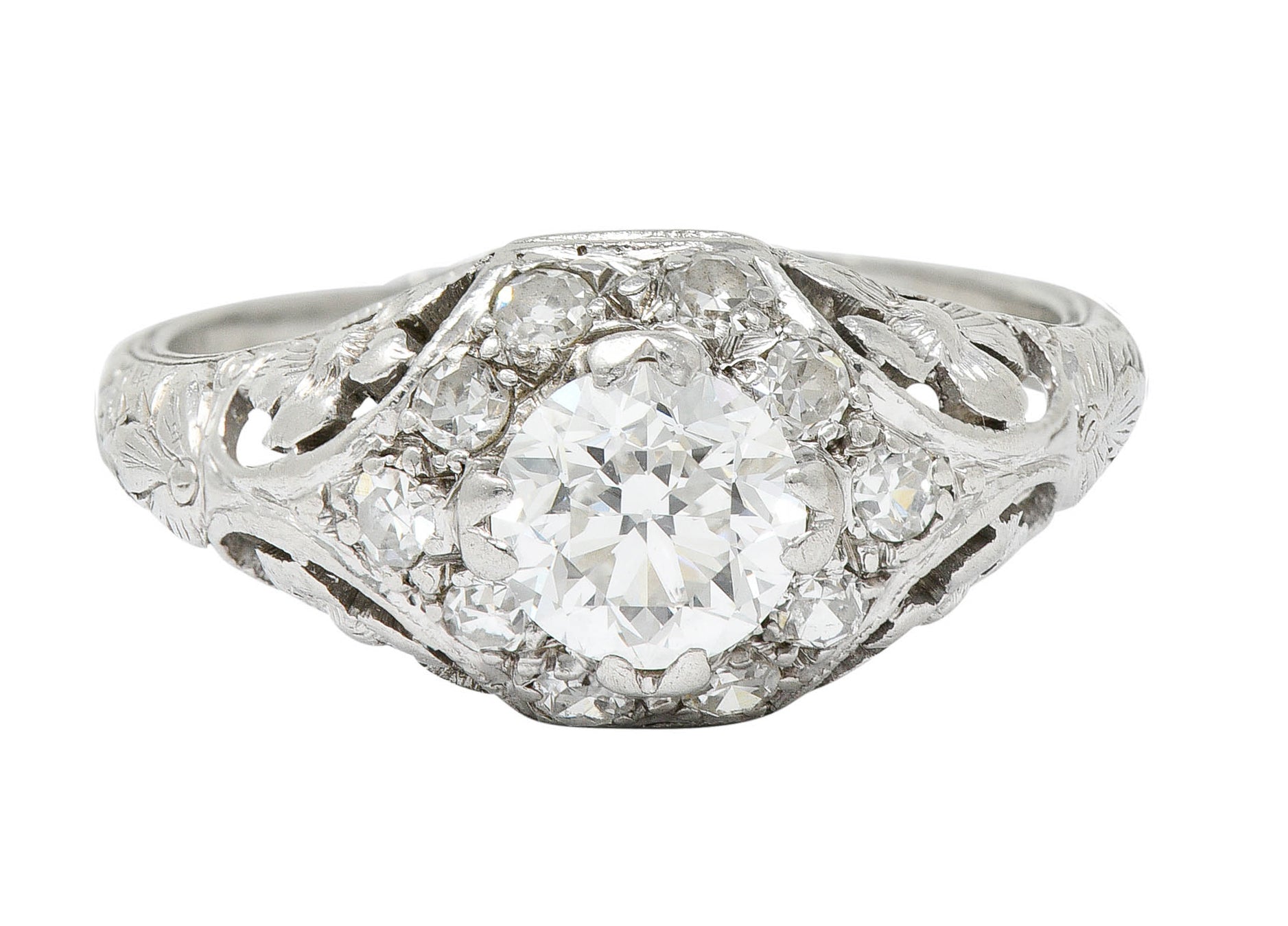 1930's William Kinscherf Co. 0.85 CTW Diamond Platinum Floral Engagement RingRing - Wilson's Estate Jewelry