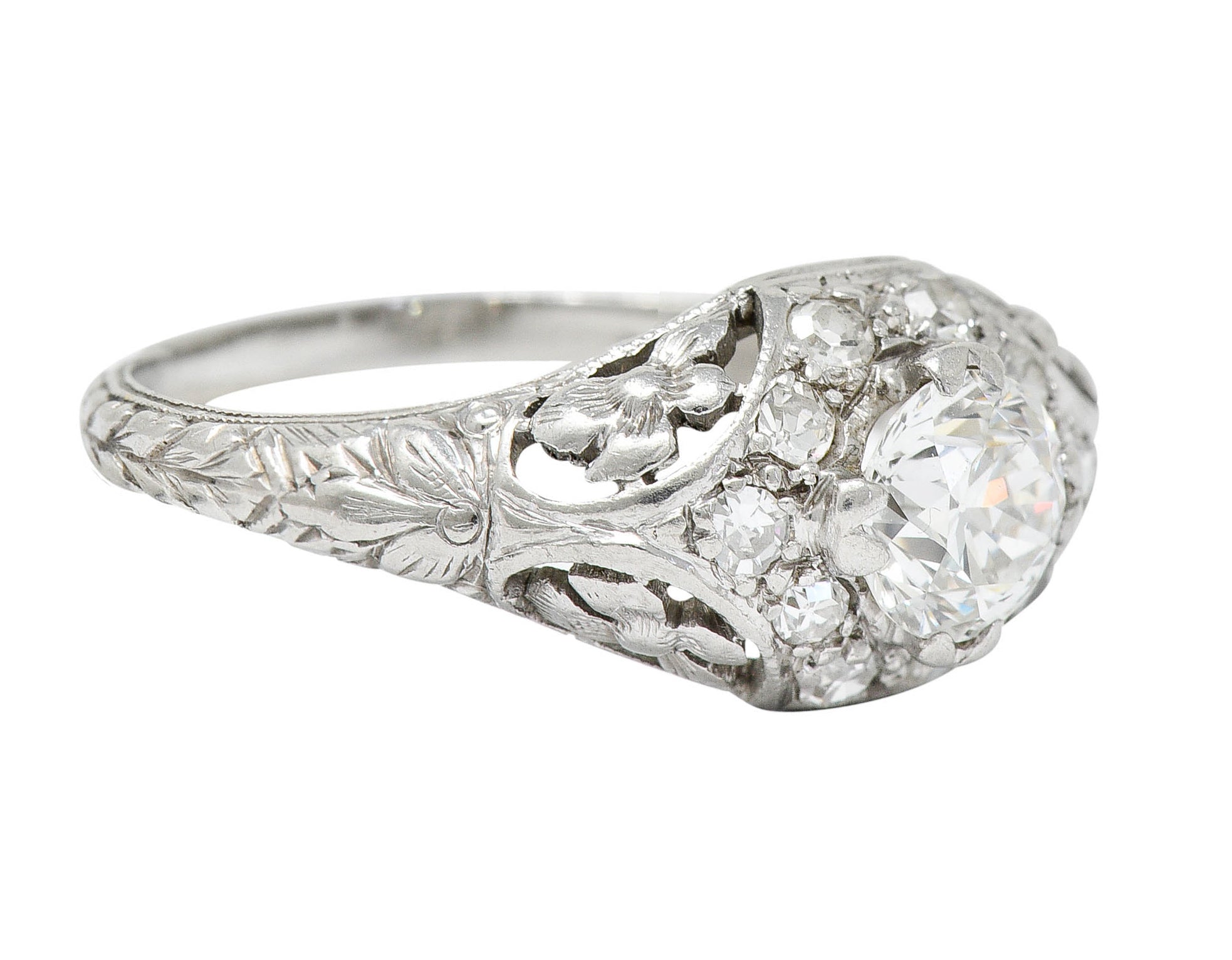 1930's William Kinscherf Co. 0.85 CTW Diamond Platinum Floral Engagement RingRing - Wilson's Estate Jewelry