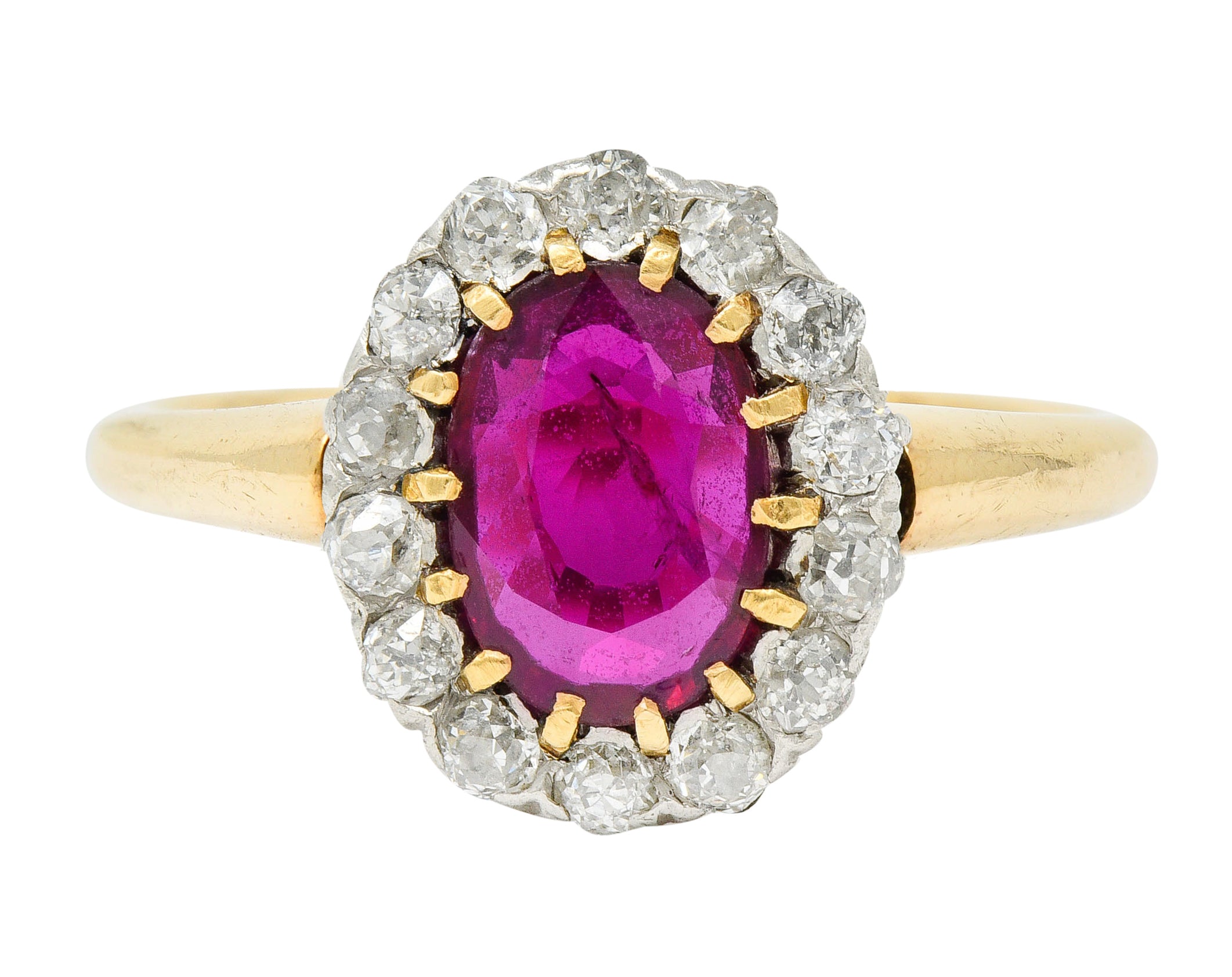 Edwardian 1.08 CTW Ruby Diamond Platinum 14 Karat Gold Cluster RingRing - Wilson's Estate Jewelry