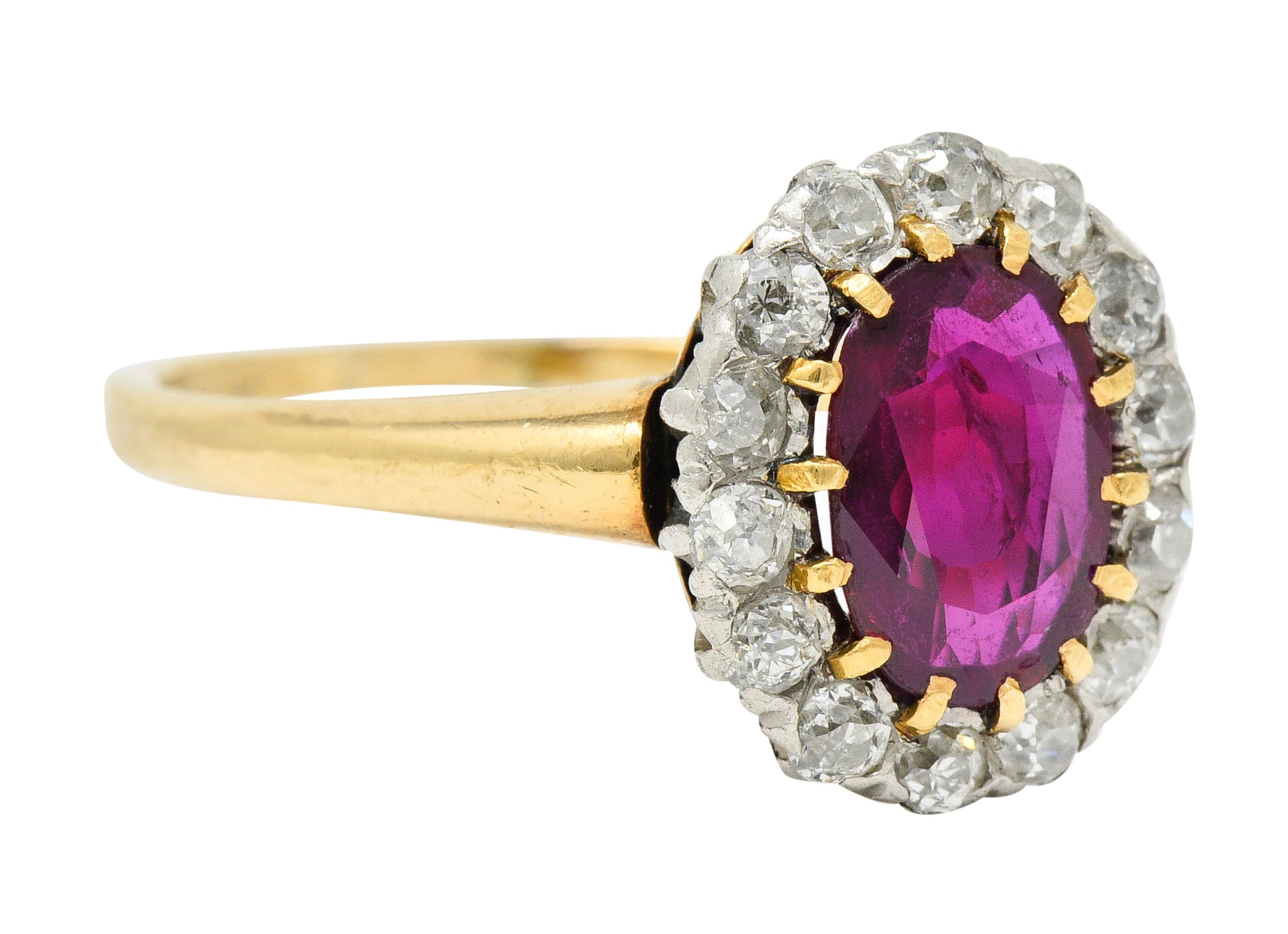 Edwardian 1.08 CTW Ruby Diamond Platinum 14 Karat Gold Cluster RingRing - Wilson's Estate Jewelry