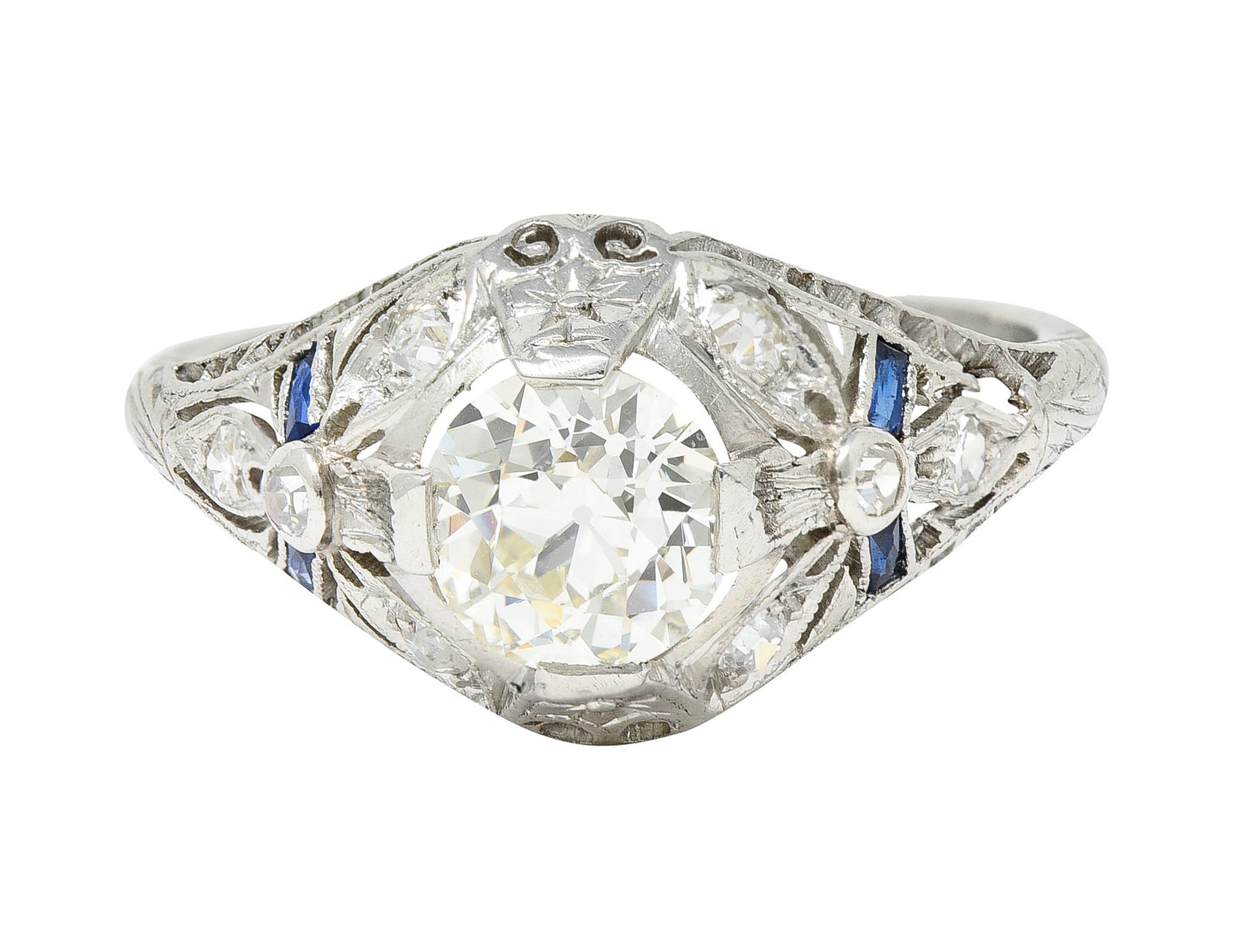 Belle Epoque 1.14 CTW Diamond Sapphire Platinum Bombe Engagement Ring GIARing - Wilson's Estate Jewelry