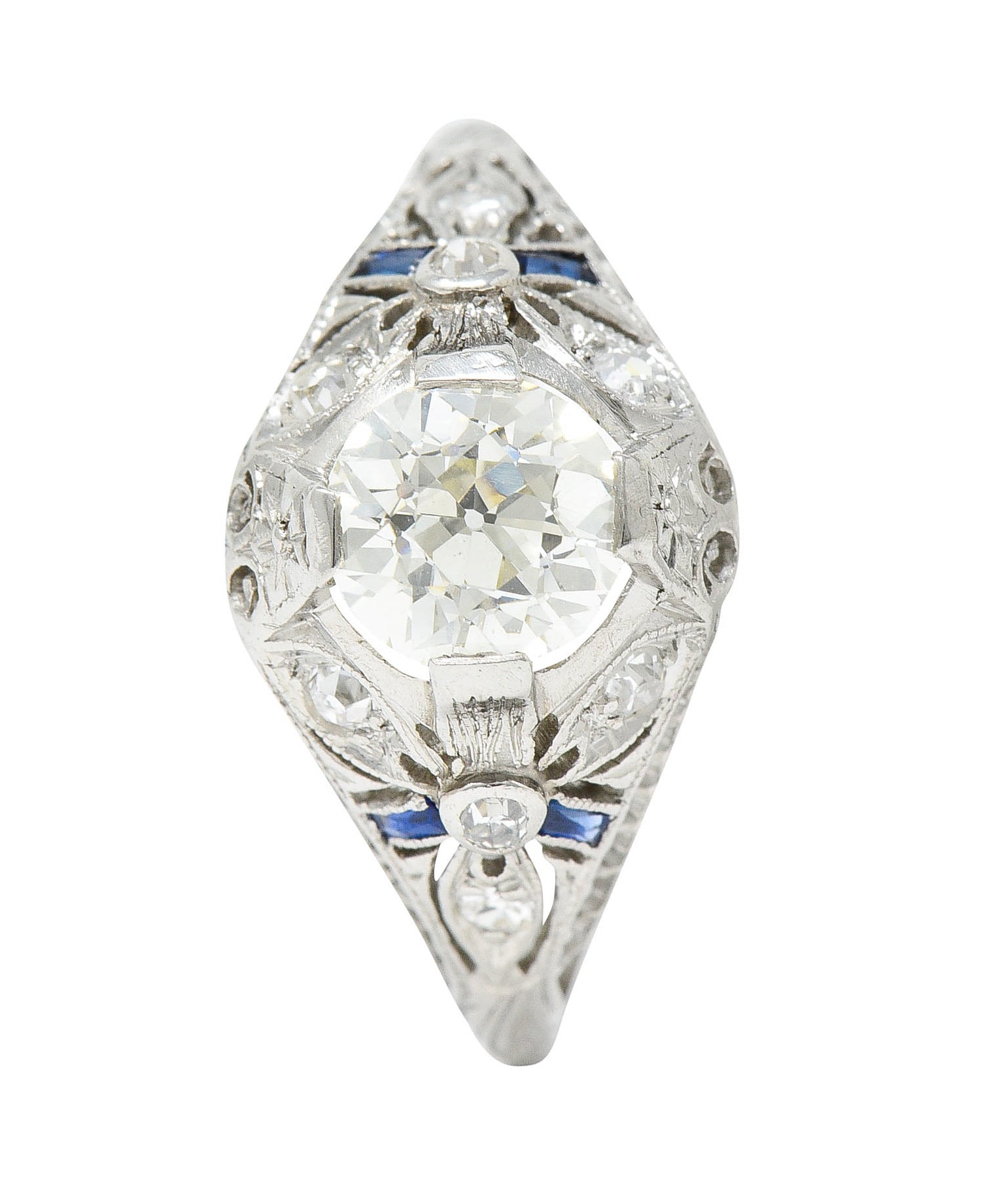 Belle Epoque 1.14 CTW Diamond Sapphire Platinum Bombe Engagement Ring GIARing - Wilson's Estate Jewelry