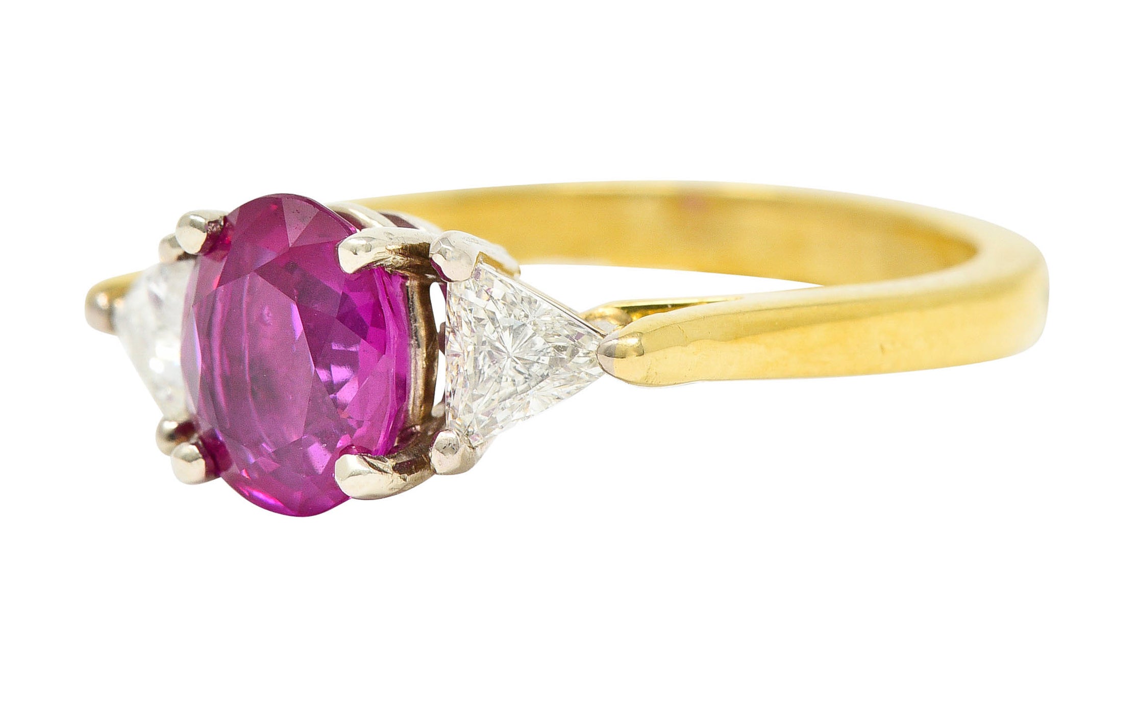 1980's Vintage 1.68 CTW Burmese Ruby Diamond 18 Karat Two-Tone Gold Ring AGLRing - Wilson's Estate Jewelry